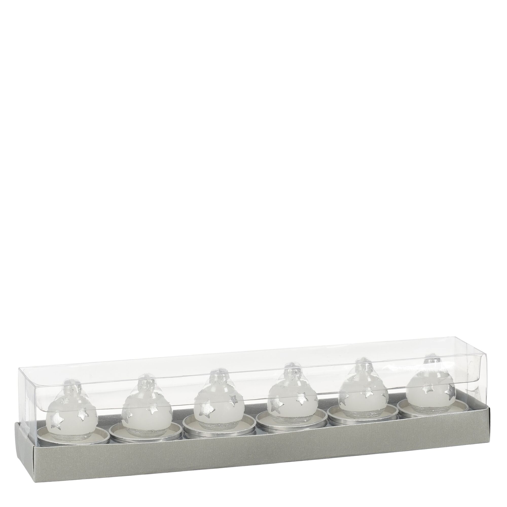 Kaars kerstbal ster zilver 6stuks