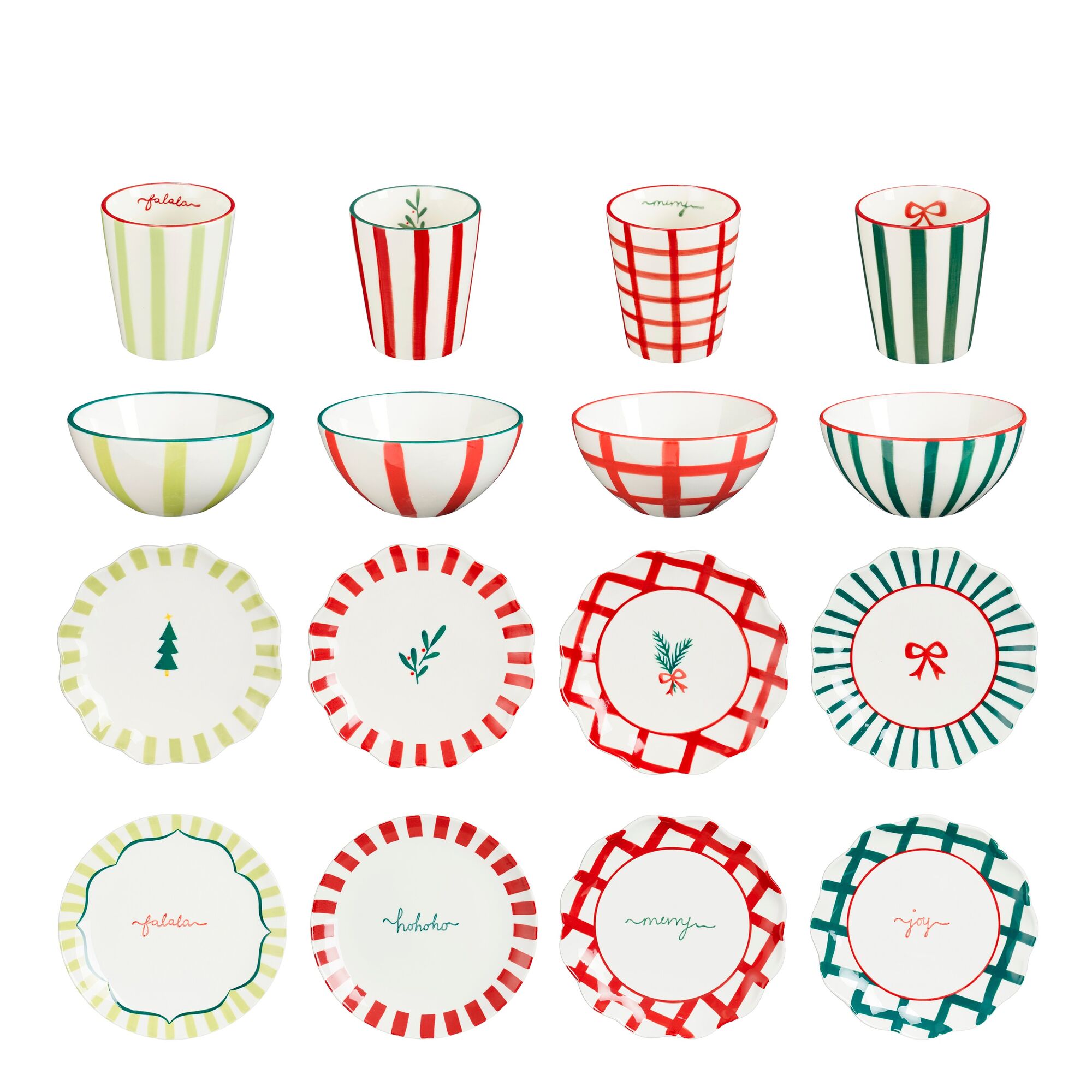 Noel servies set rood l.groen groen 16 delig