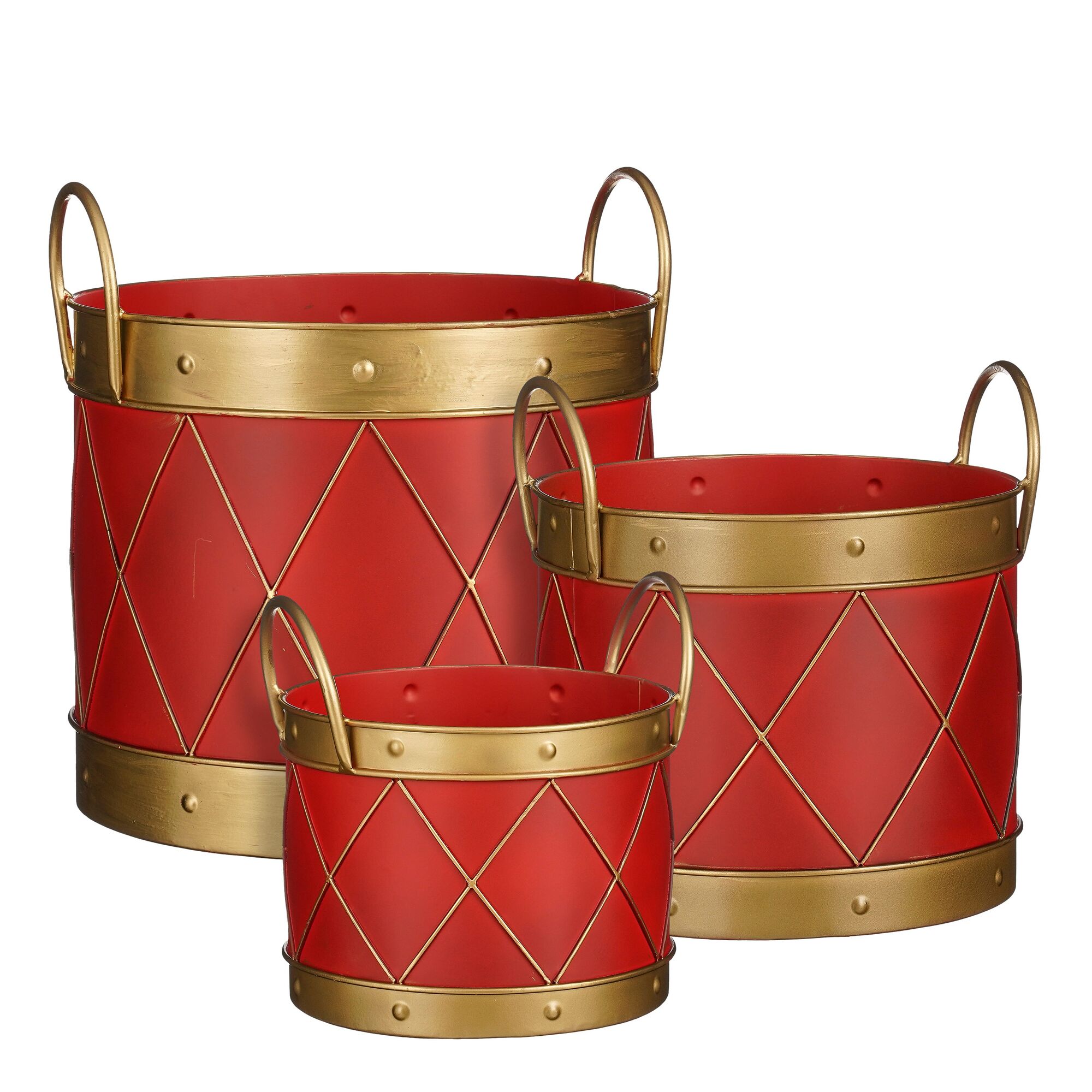 Decoratie emmer rood set van 3
