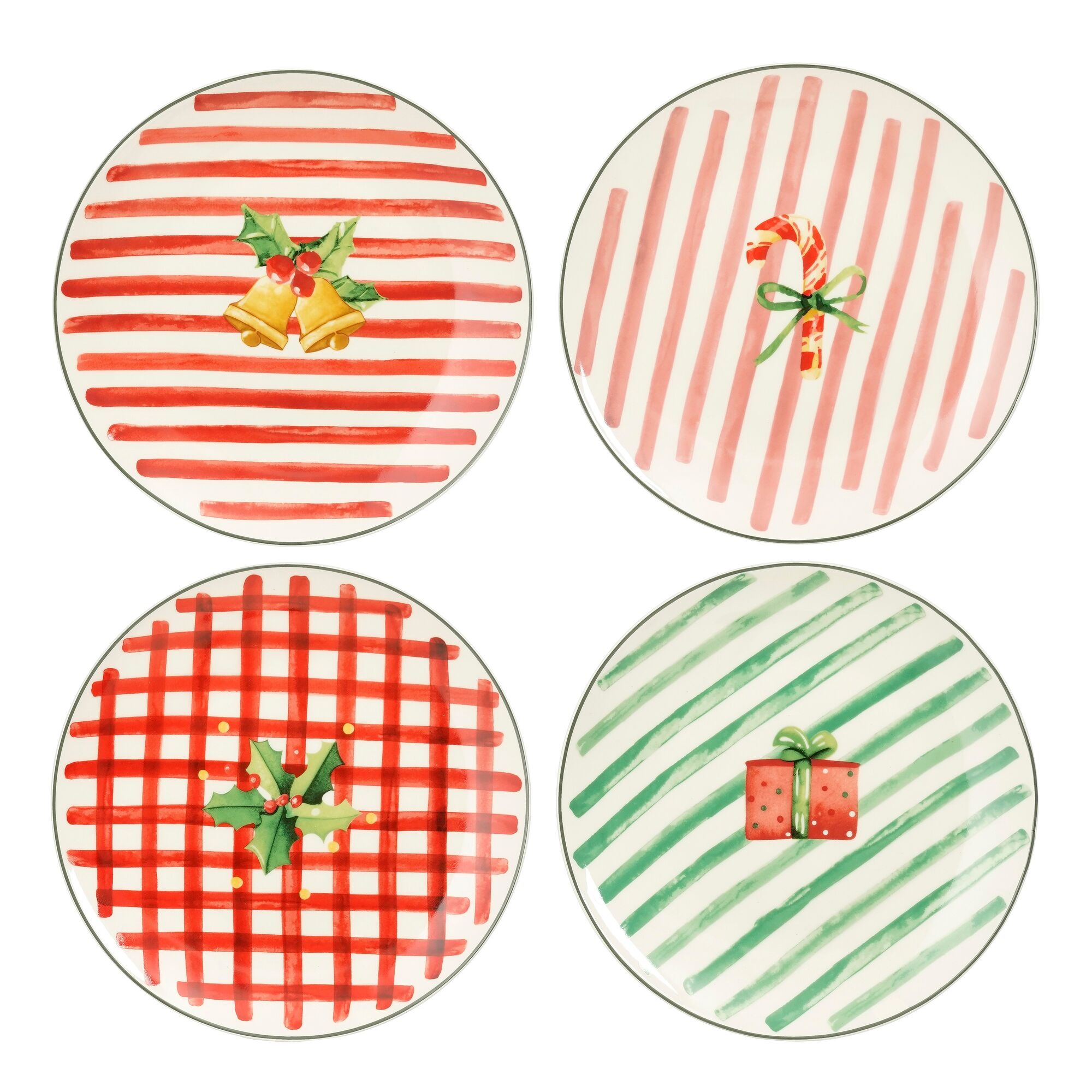 Ontbijtbord christmas cadeau set rood groen roze geel 4-delig
