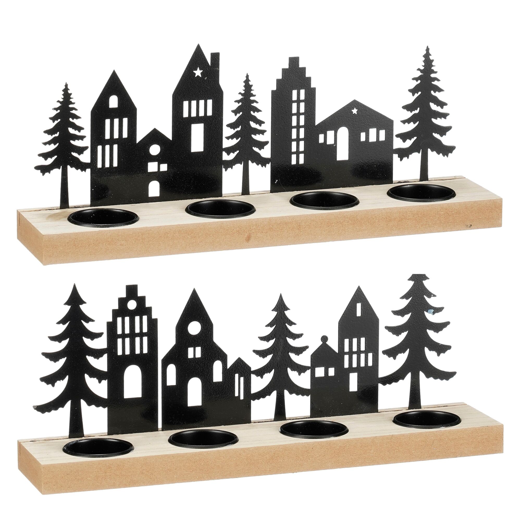 Theelicht houder advent zwart 2 assorti FSC 100%
