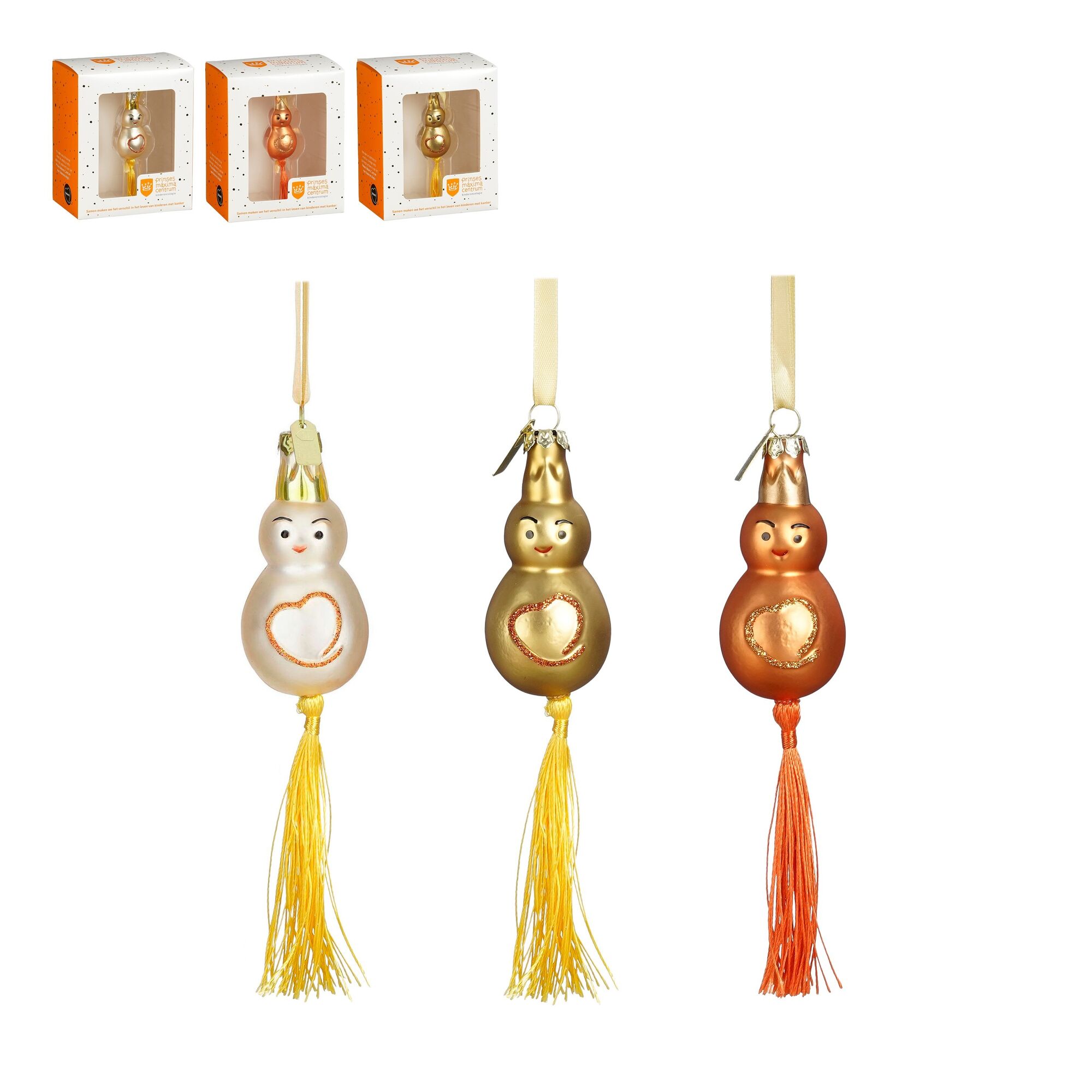 Ornament lucky charm glas goud oranje goud mat 12 stuks display