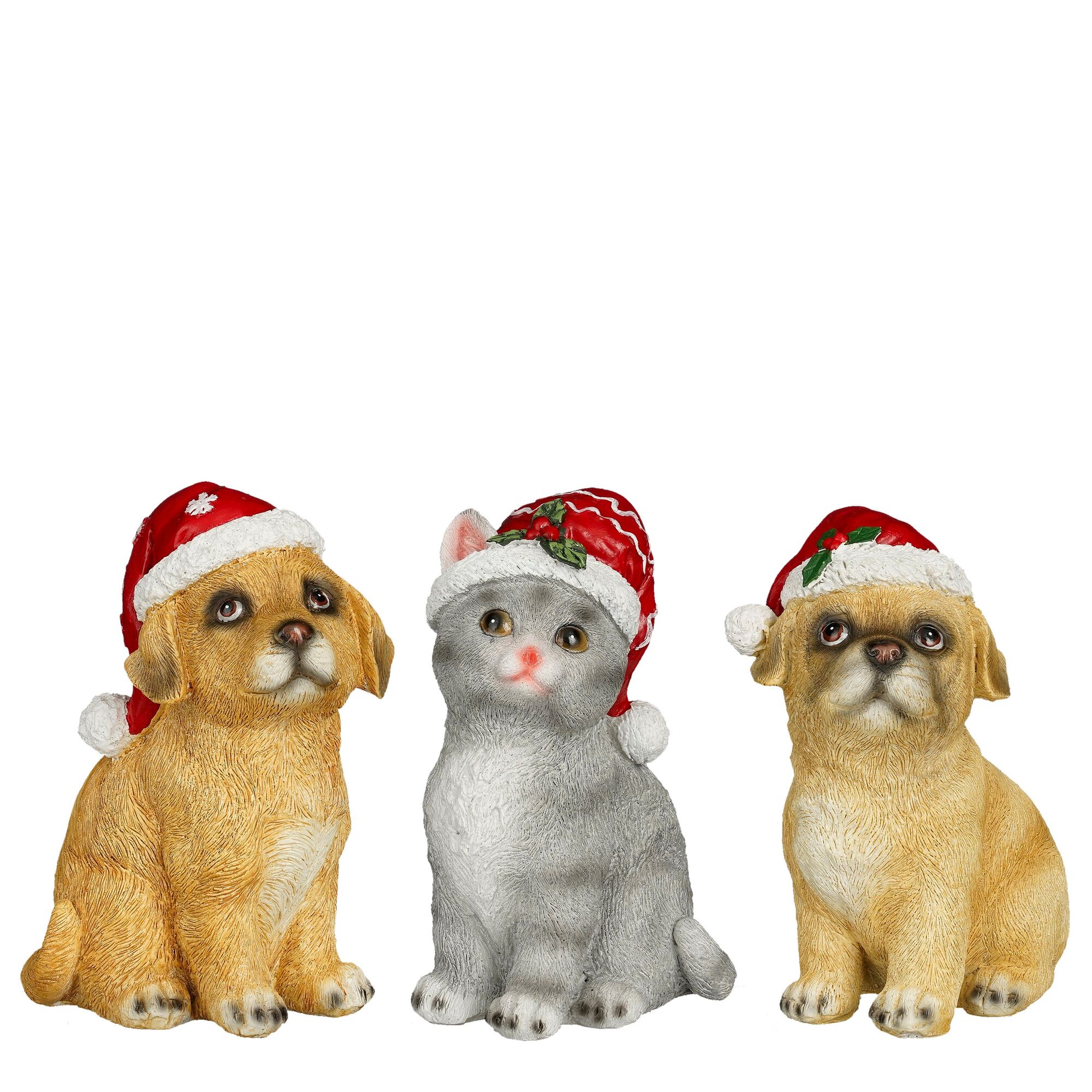 Decoratie kat hond bruin grijs 3 assorti
