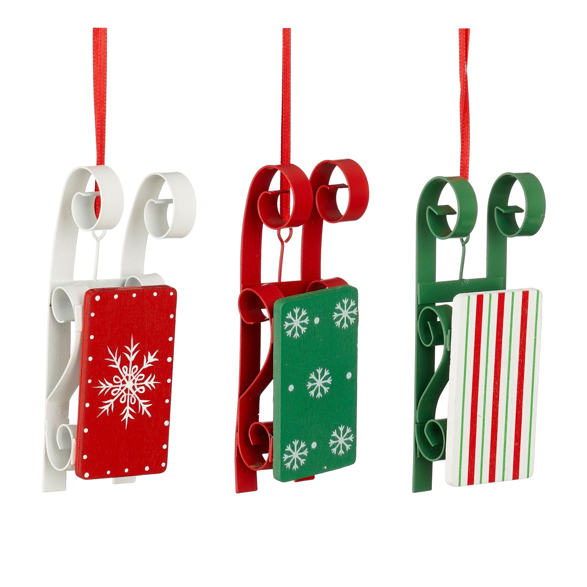 Ornament slee rood wit groen 3 assorti