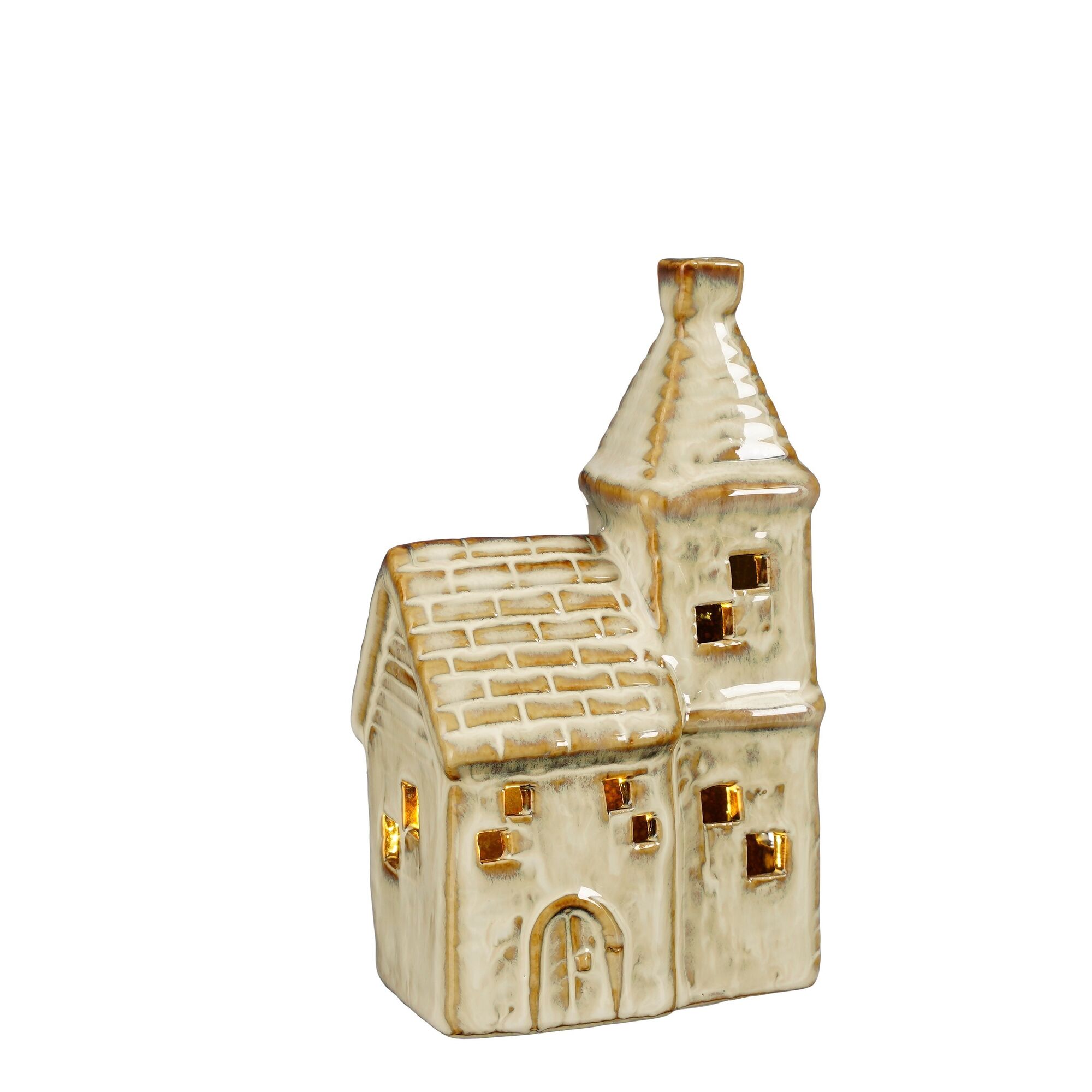 Decoratie kerk bruin led battery operated