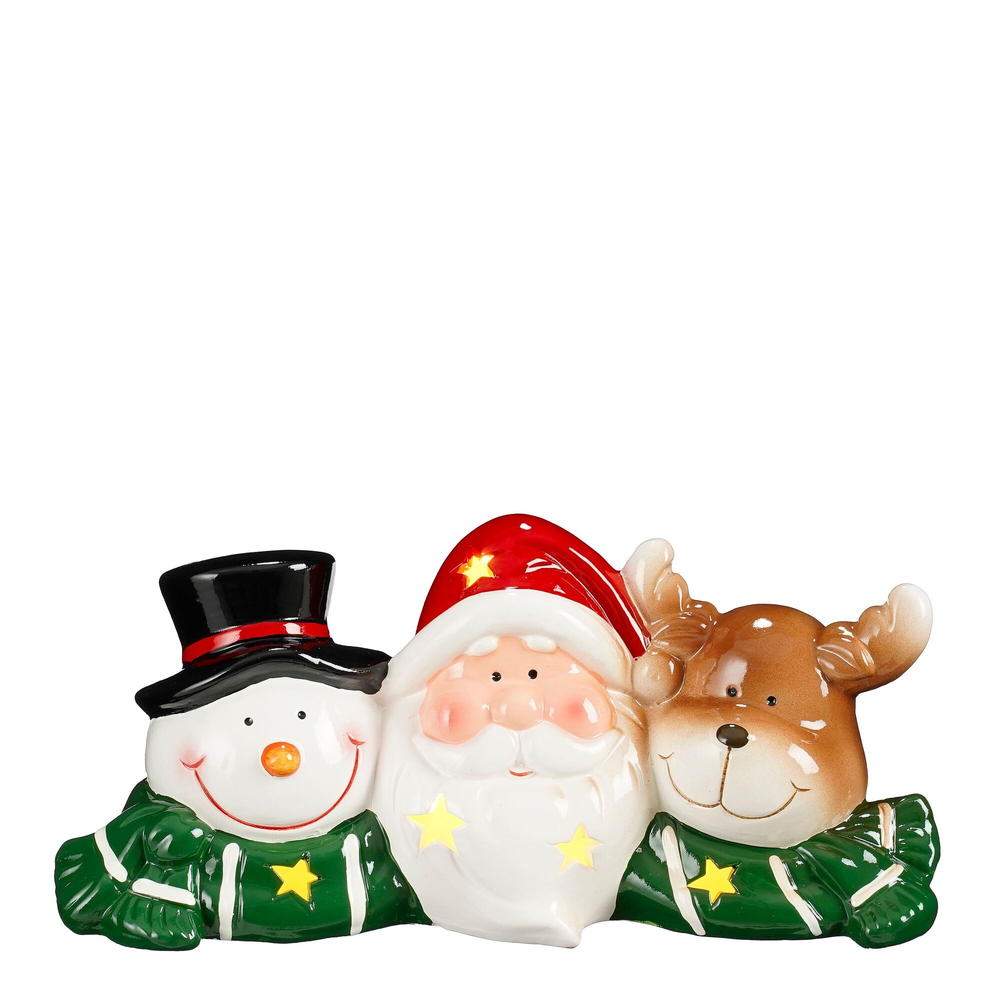 Decoratie kerstman sneeuwman hert groen 2 led battery operated