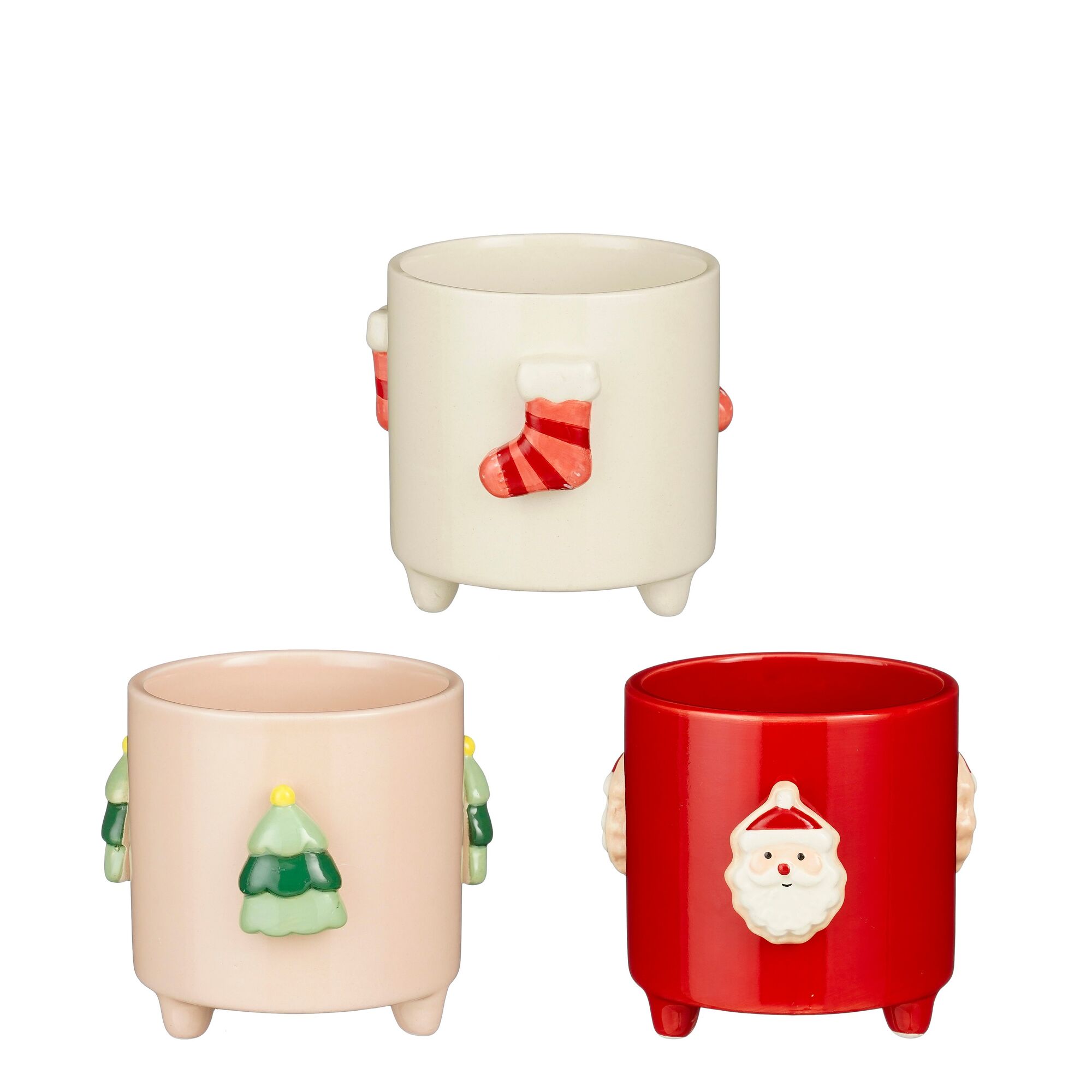 Pot kerstman boom sok rood roze off white 3 assorti
