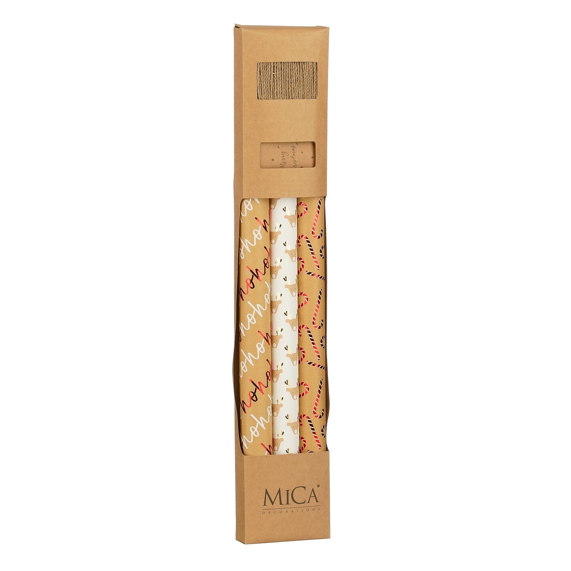 Kado papier hohoho bruin wit rood 5 stuks FSC recycled