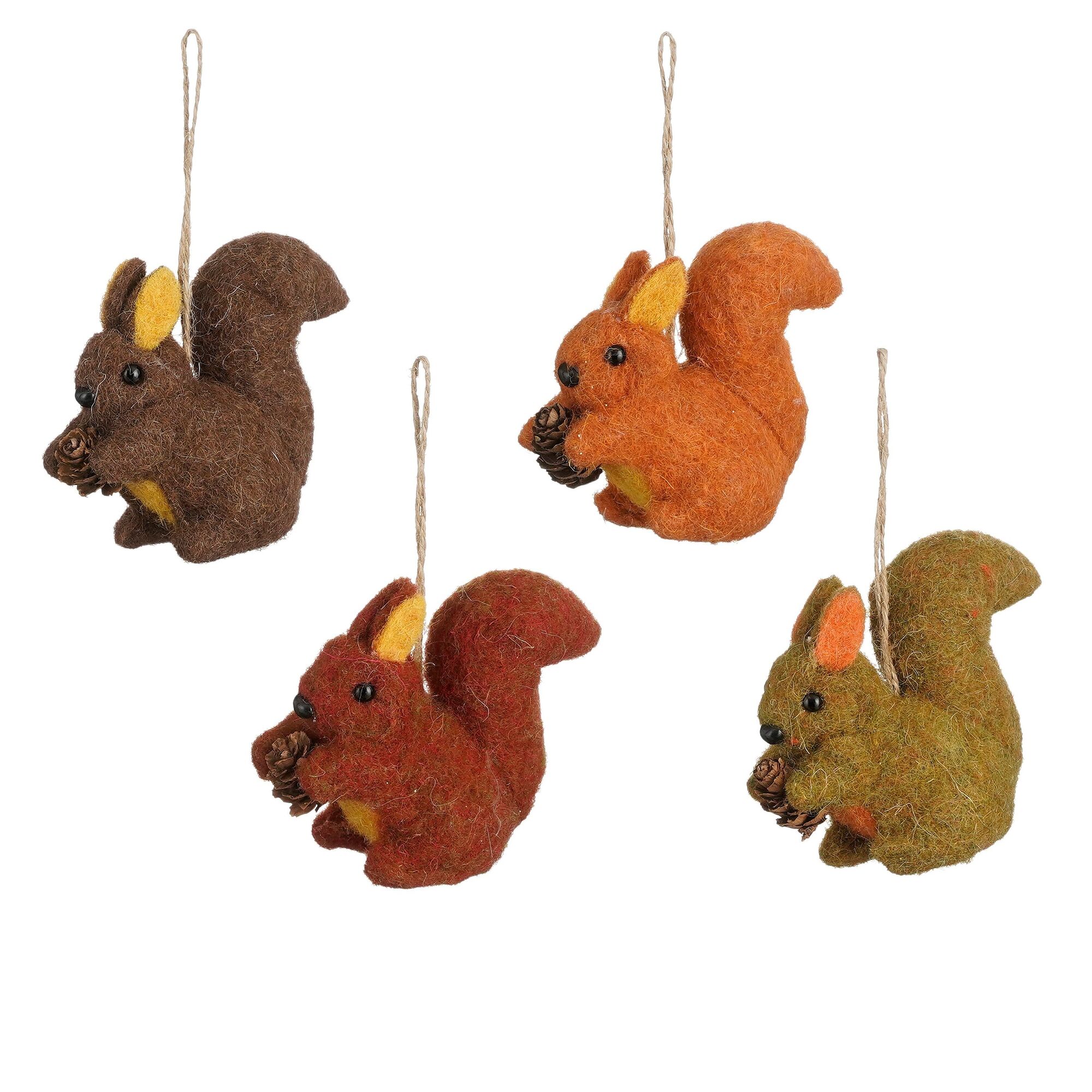 Decoratie ornament eekhoorn terra groen oranje bruin 4 assorti