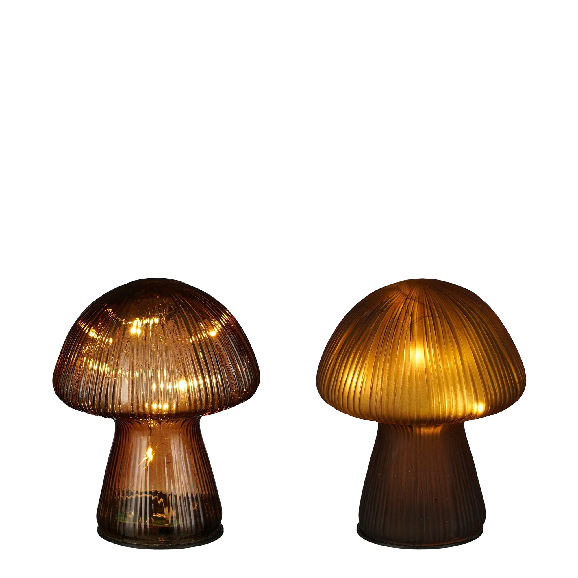 Lamp paddestoel glas bruin 2 assorti 10 led battery operated