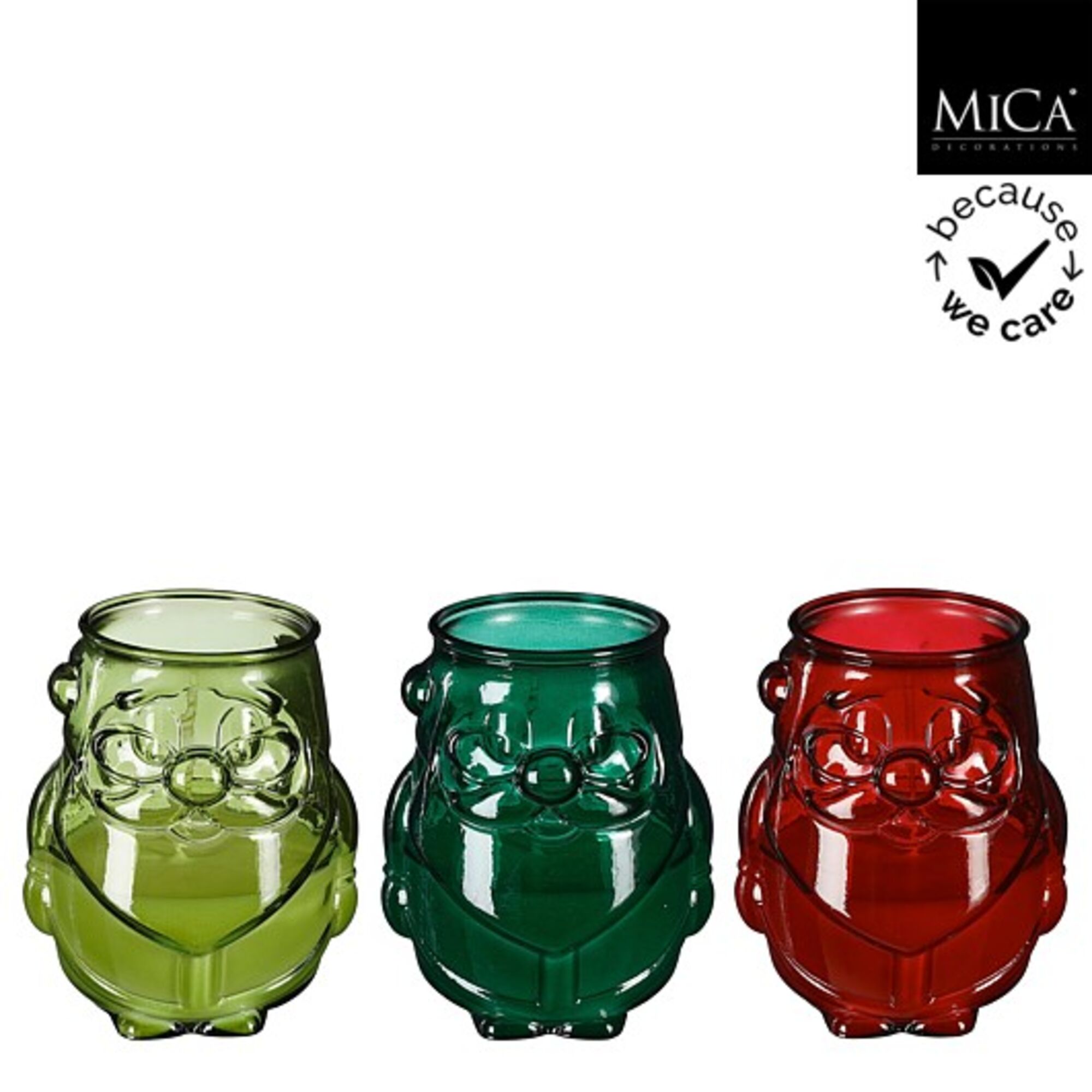 Theelicht houder met was recycled glas rood groen l.groen 3 assorti