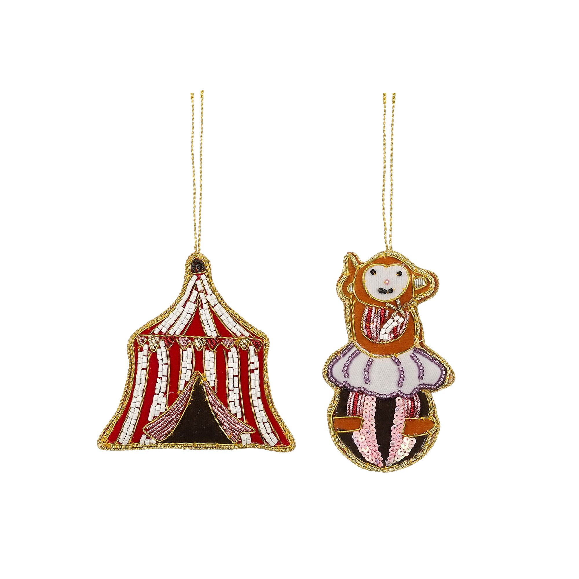 Ornament circustent aap rood bruin 2 assorti