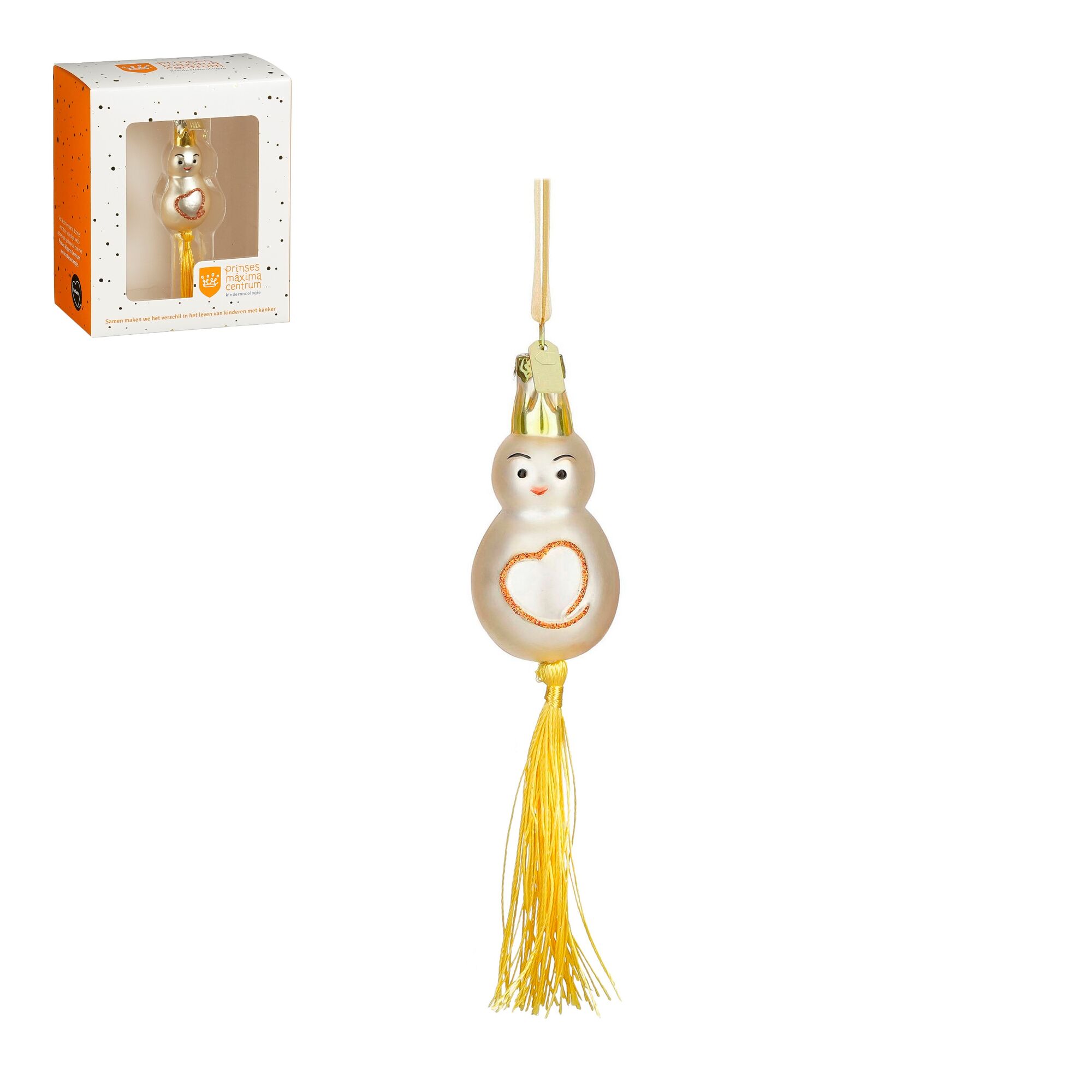 Ornament gelukspoppetje glas goud
