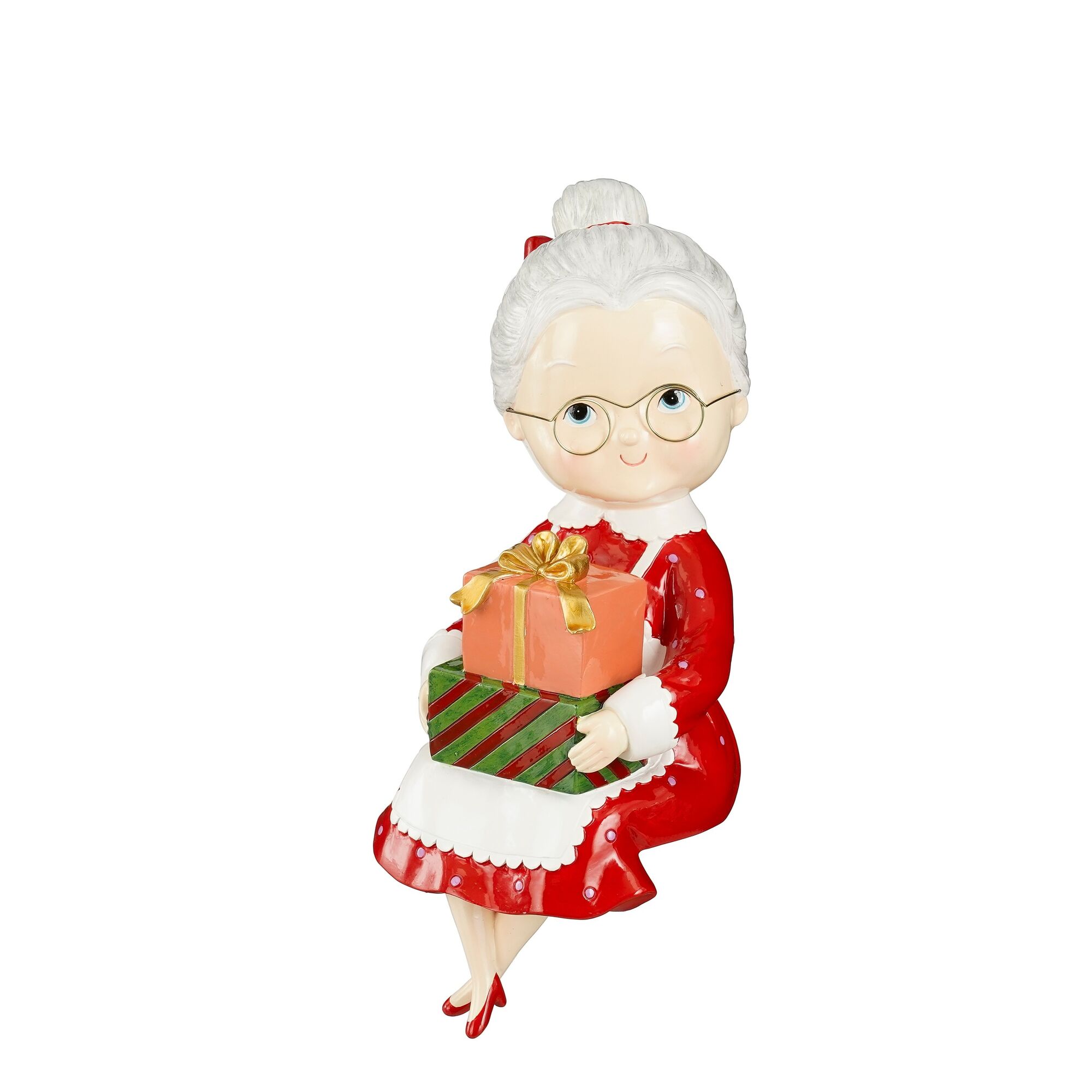 Decoratie Mrs Santa zittend rood