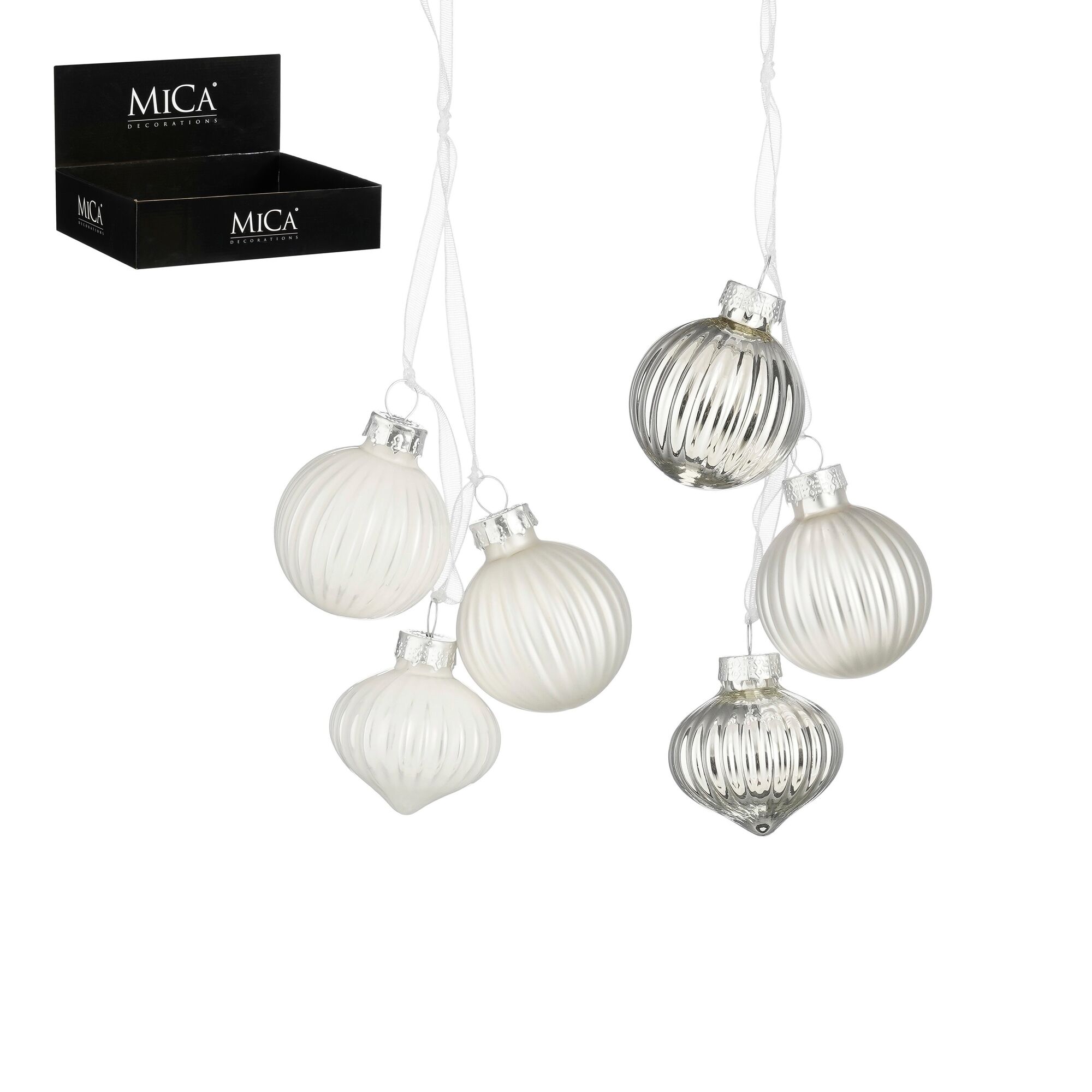 Bal glas zilver 2 assorti 3 pieces bundle 48 stuks display