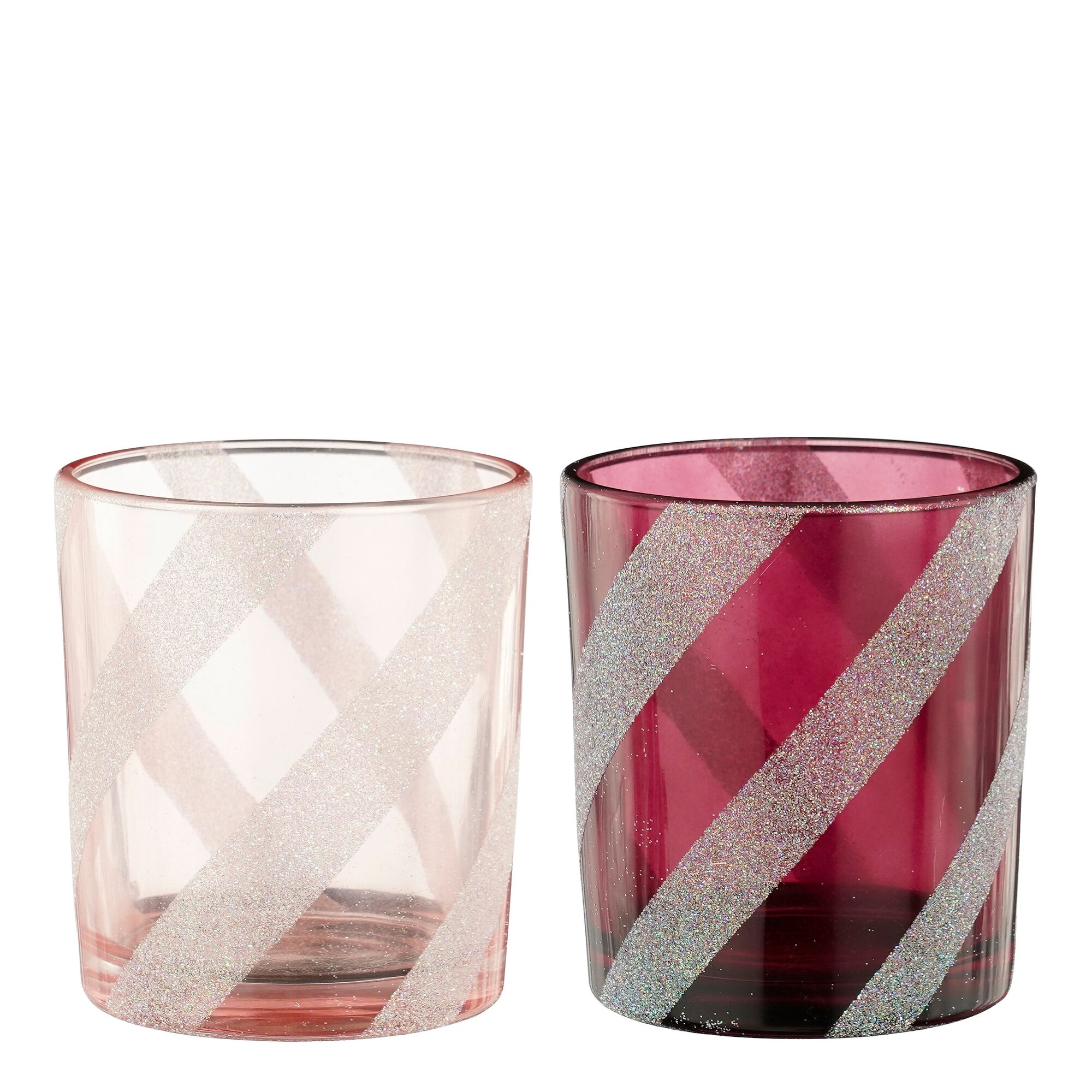 Theelicht houder streep roze d.rood 2 assorti