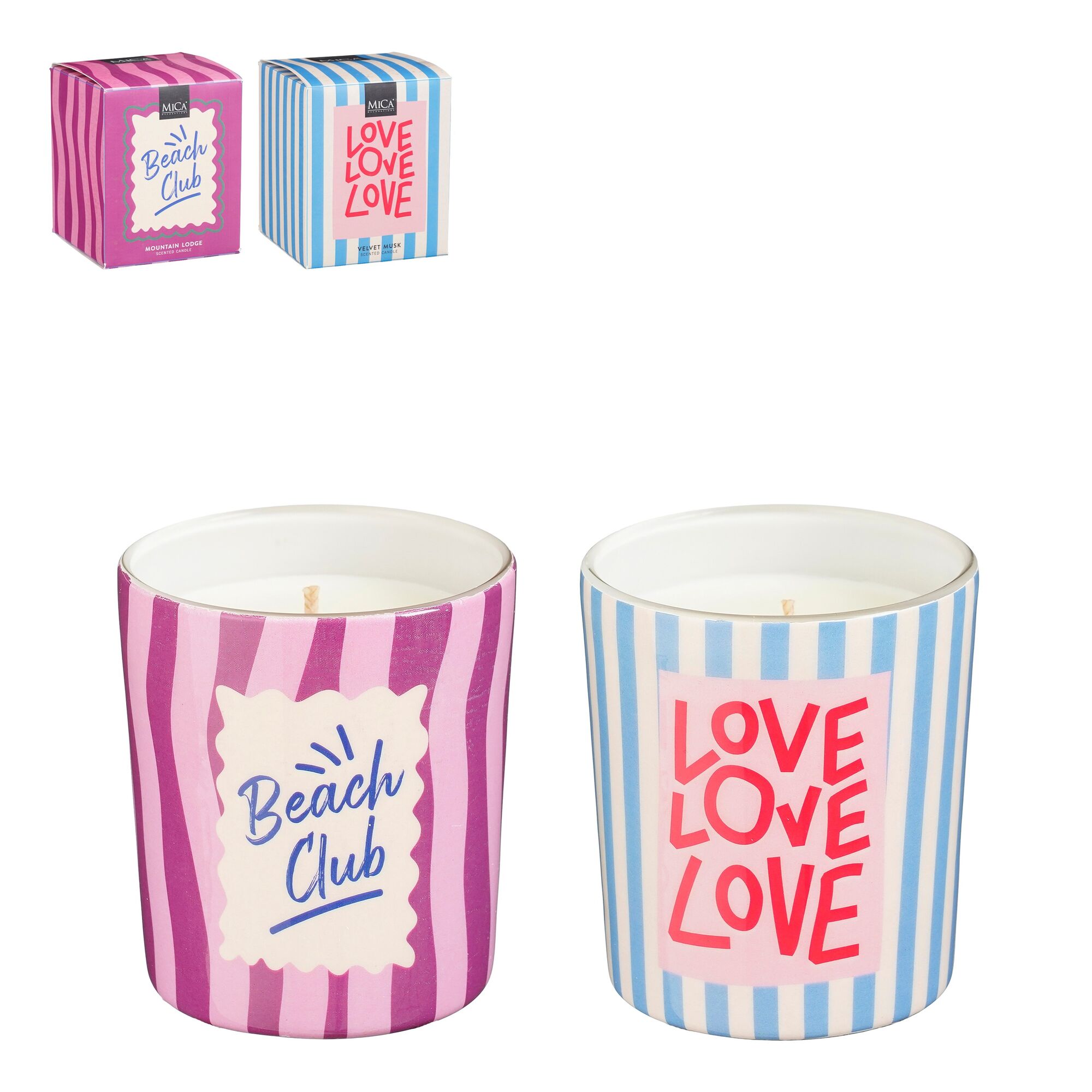 Geurkaars d.roze blauw 2 assorti Beach club Love