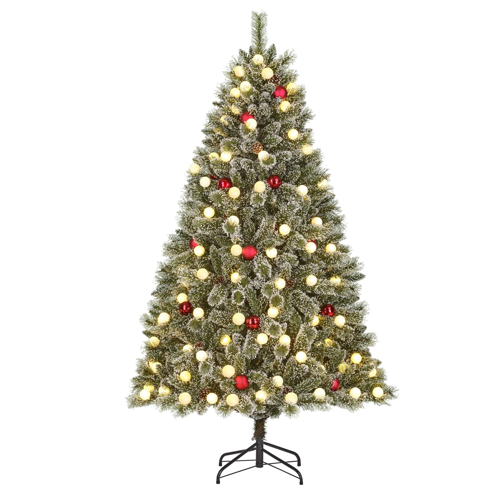 Kaprun kerstboom groen frosted rood 140L TIPS 790 en timer