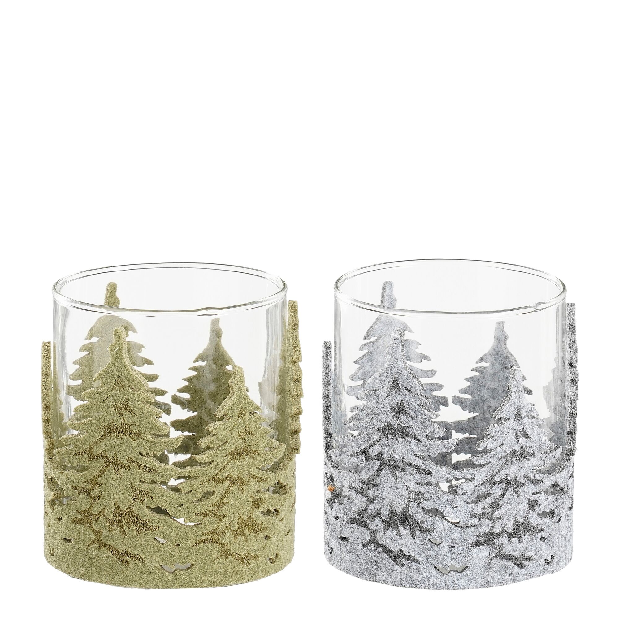 Theelicht houder boom grijs groen 2 assorti