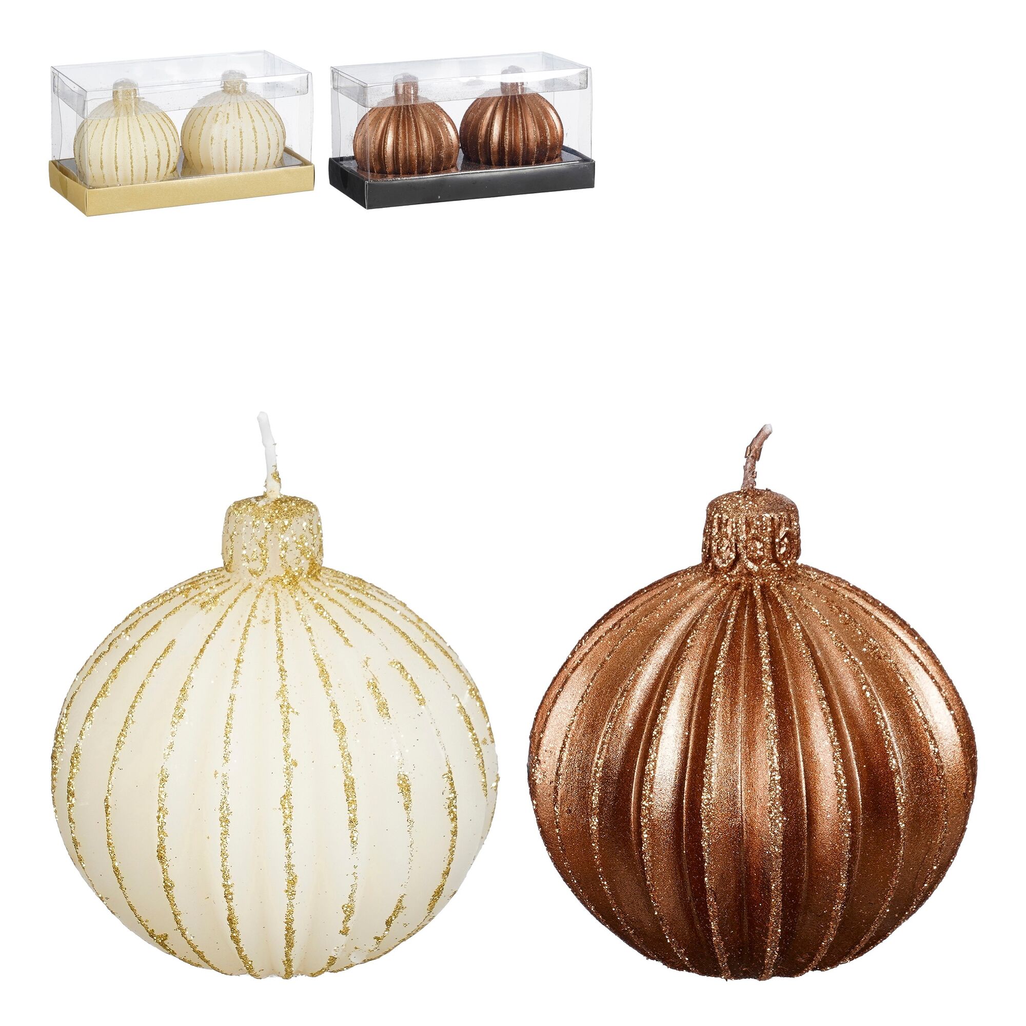 Kaars kerstbal wit koper 2 assorti