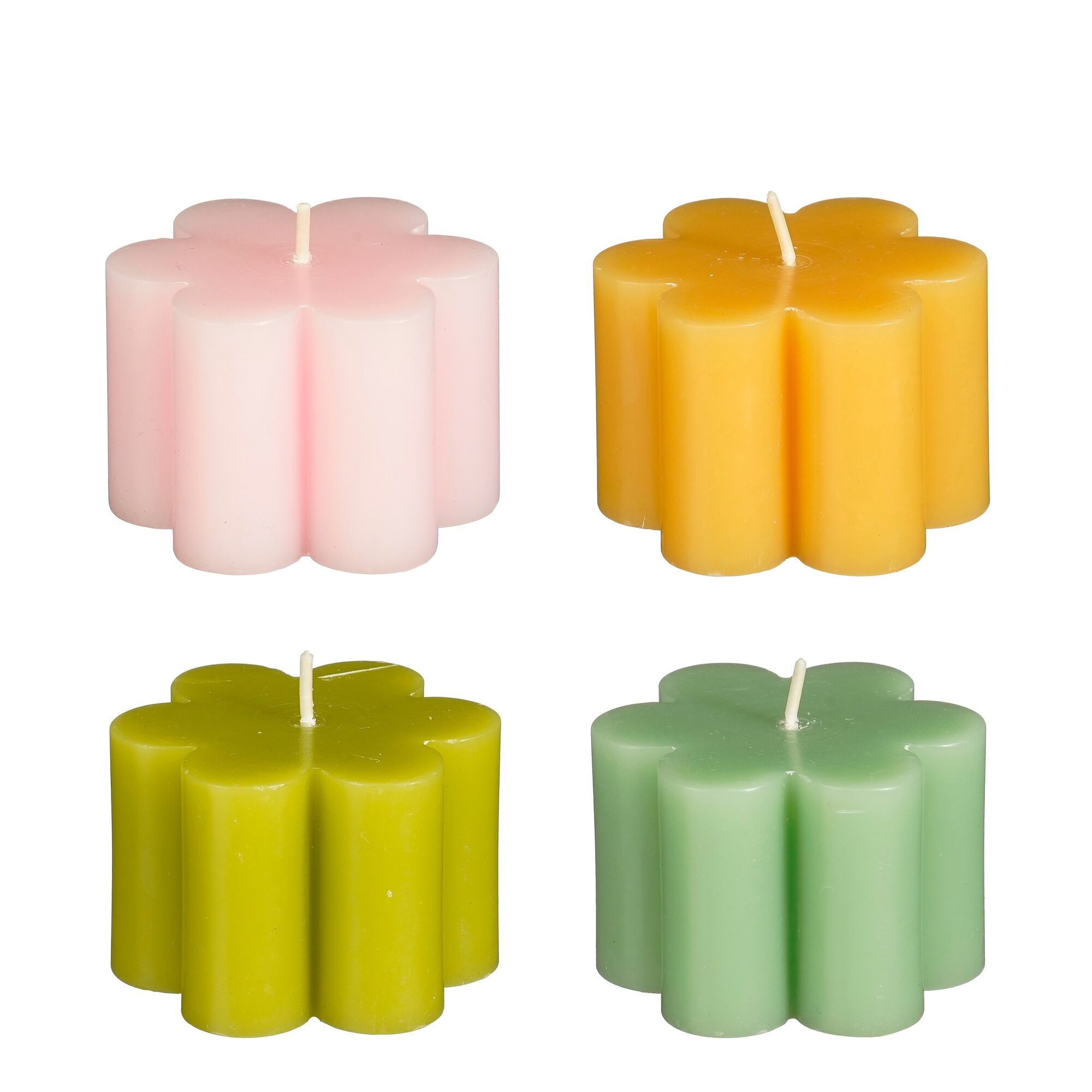 Kaars bloem groen turkoois roze oranje 4 assorti