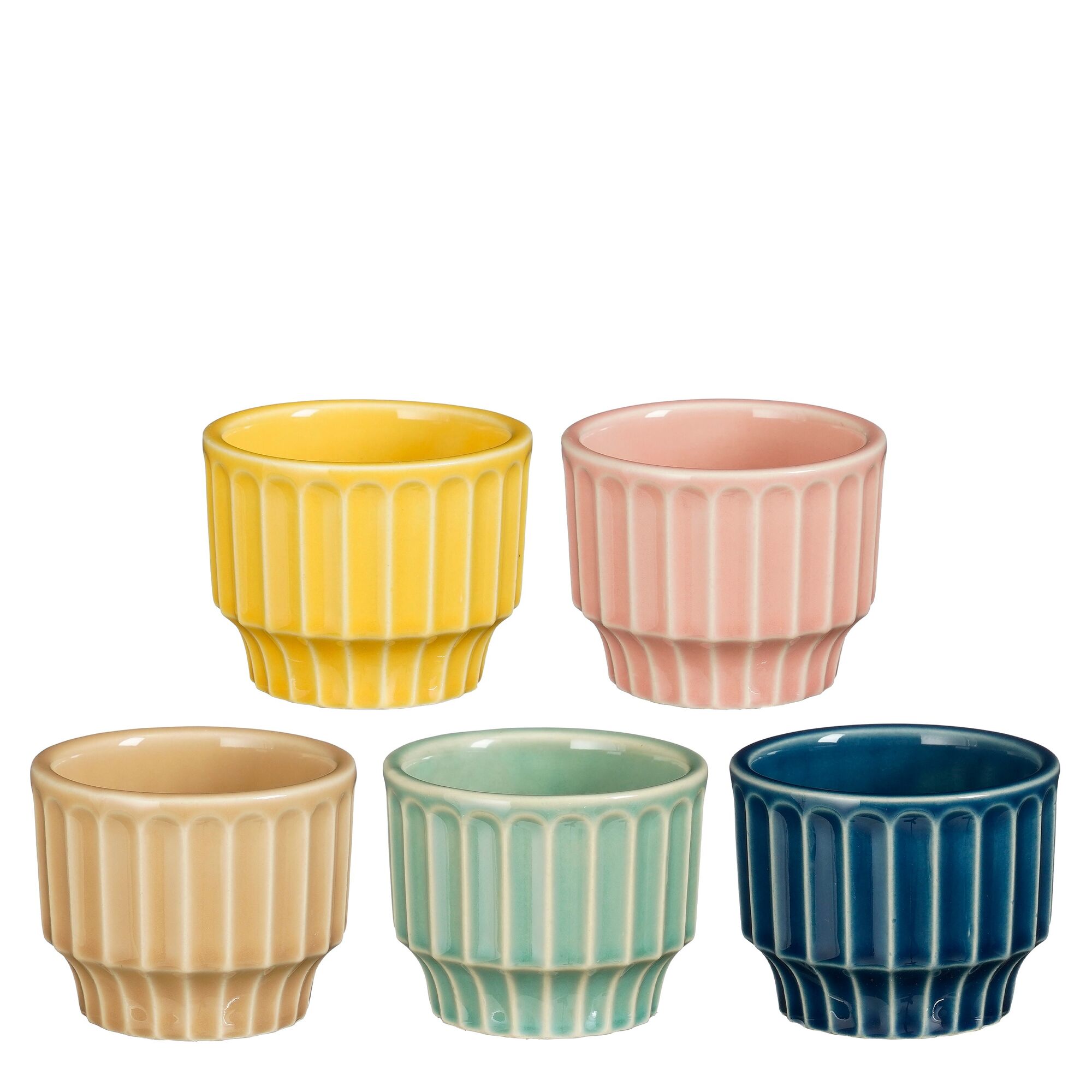 Lauria pot rond l.bruin geel roze mint groen blauw 5 assorti display