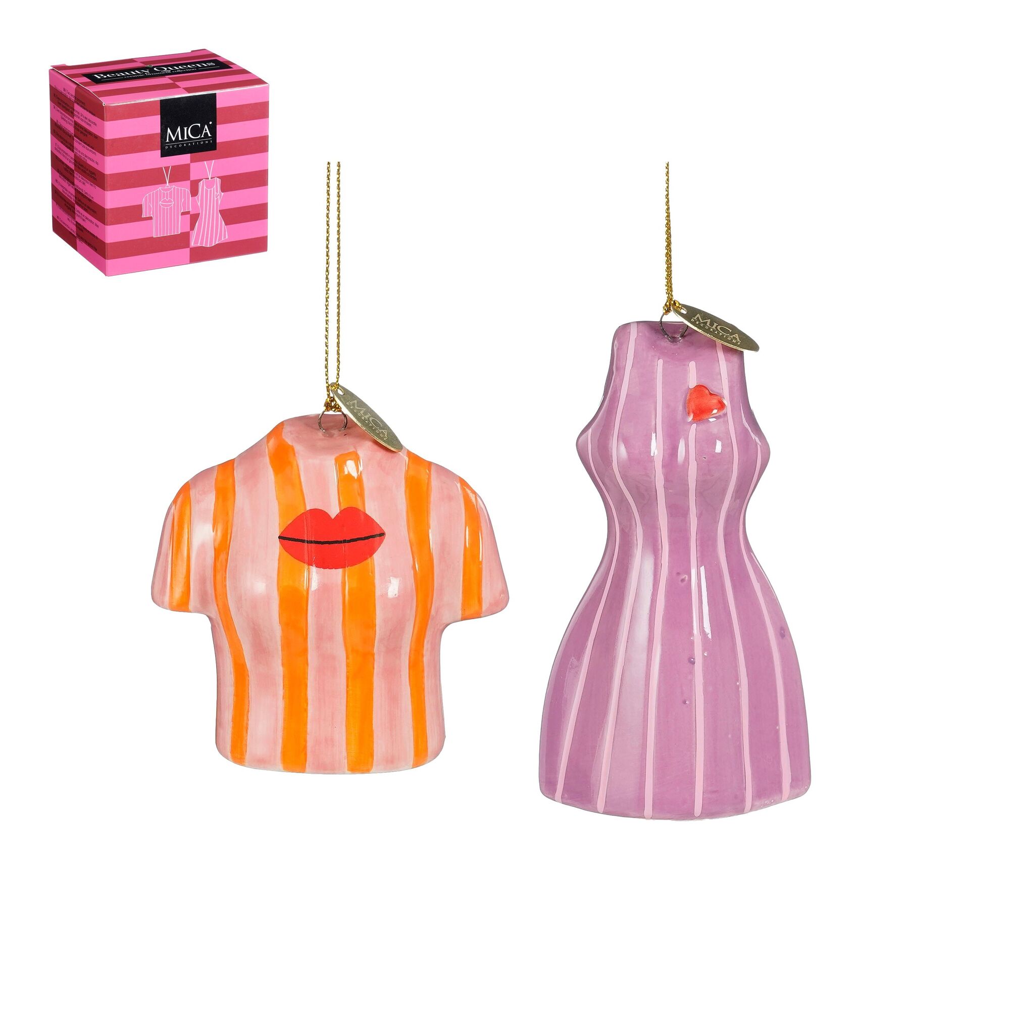 Ornament cadeau set jurk t-shirt paars oranje 2 stuks