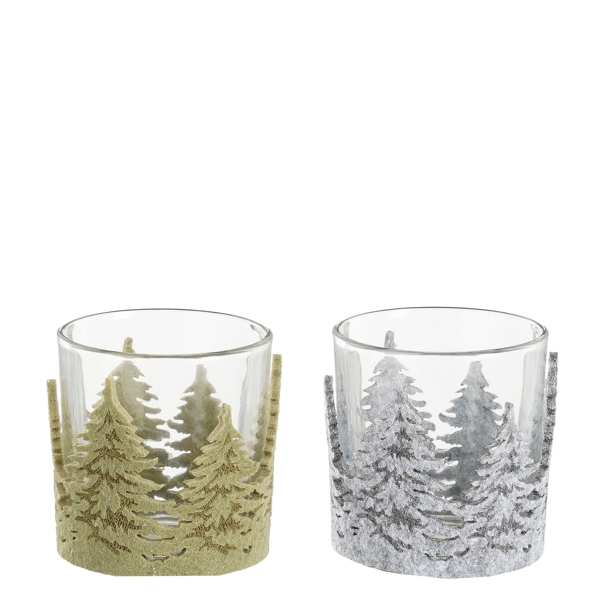 Theelicht houder boom grijs groen 2 assorti