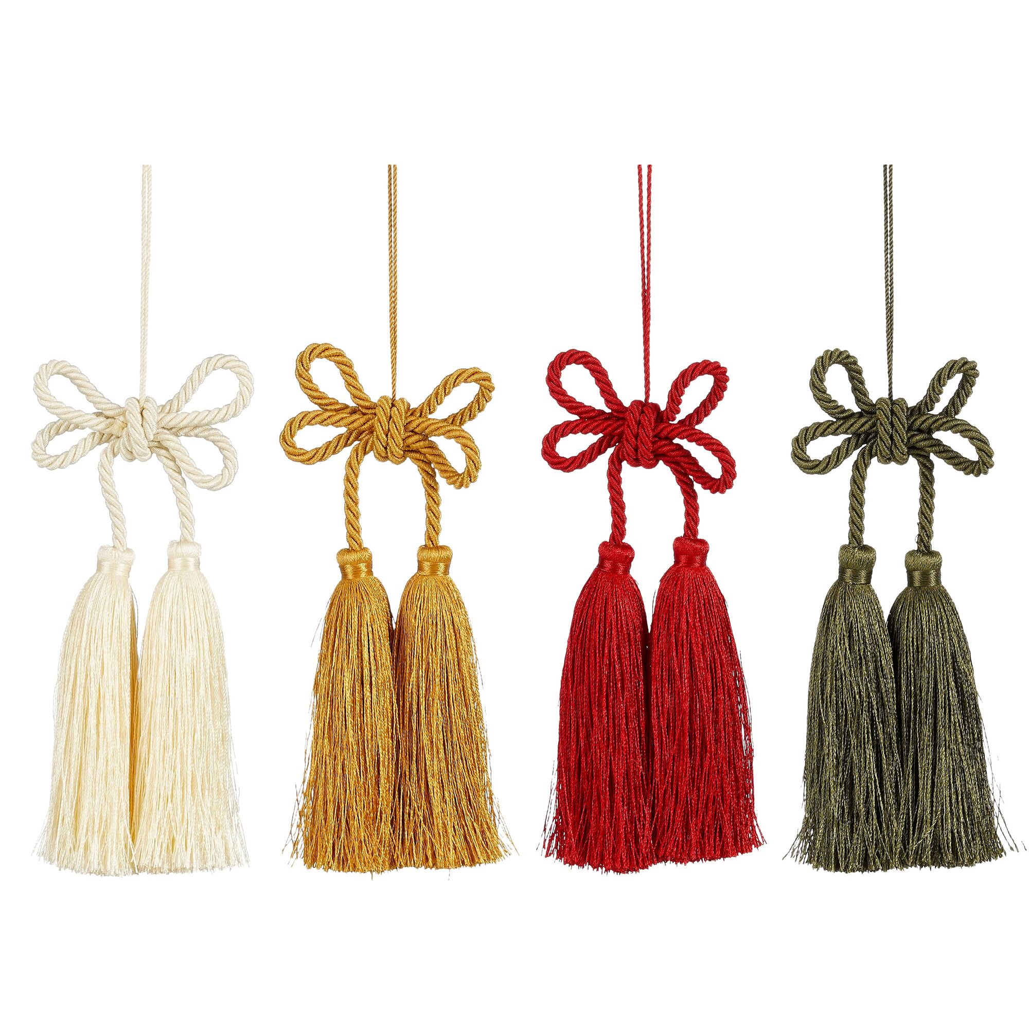 Ornament strik hangkwast rood groen oker creme 4 assorti