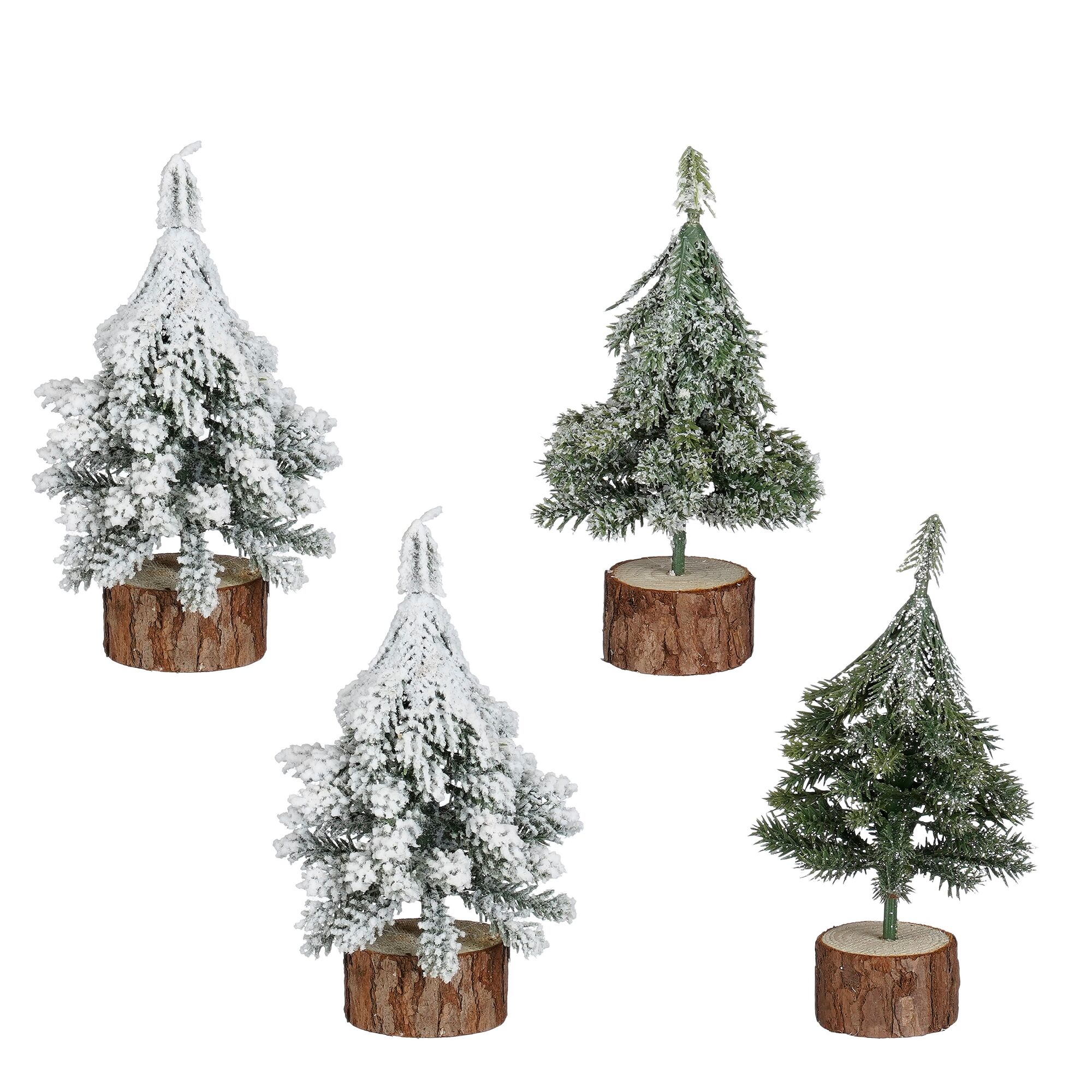 Decoratie boom groen frosted 4 assorti 24 stuks display