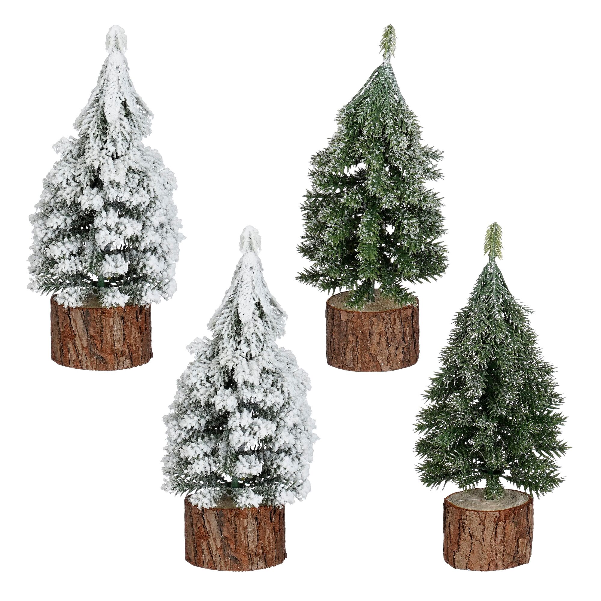Decoratie boom groen frosted 3 assorti 24 stuks display