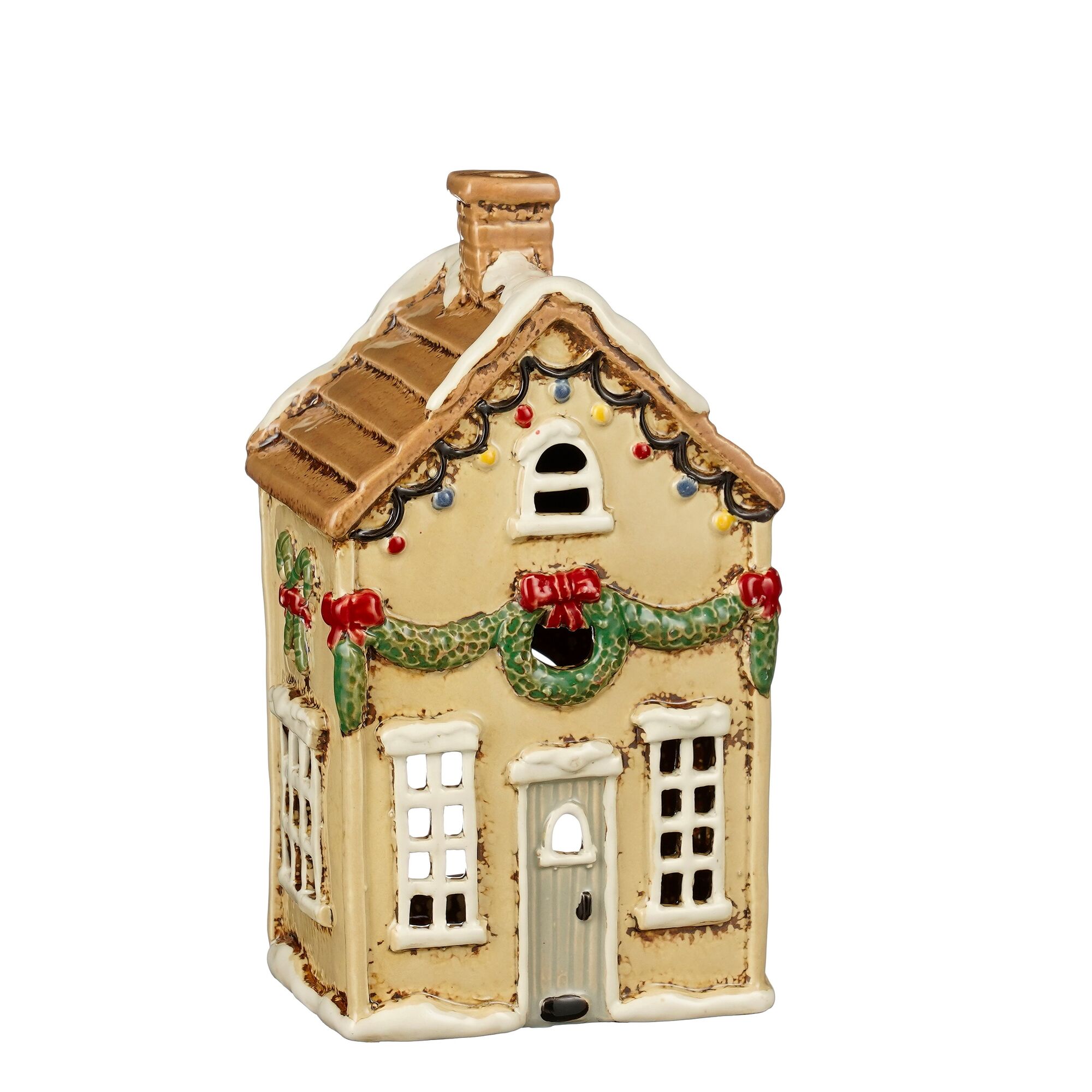 Theelicht houder huis beige