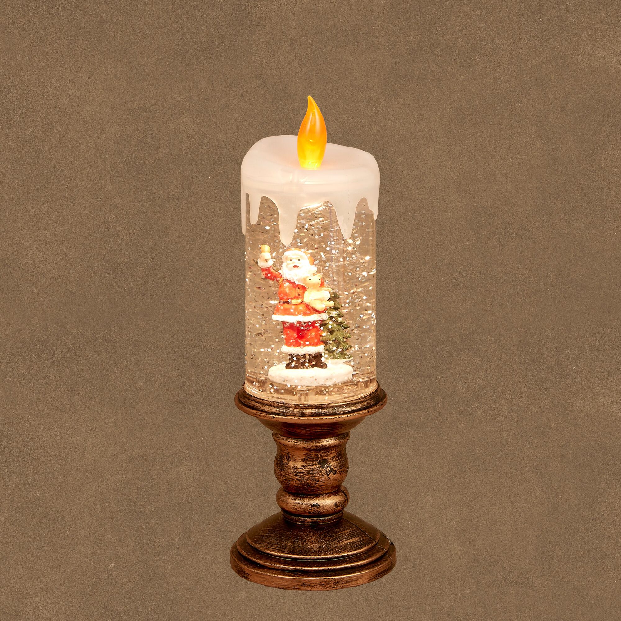 Lantaarn kaars kerstman brons led battery operated en timer