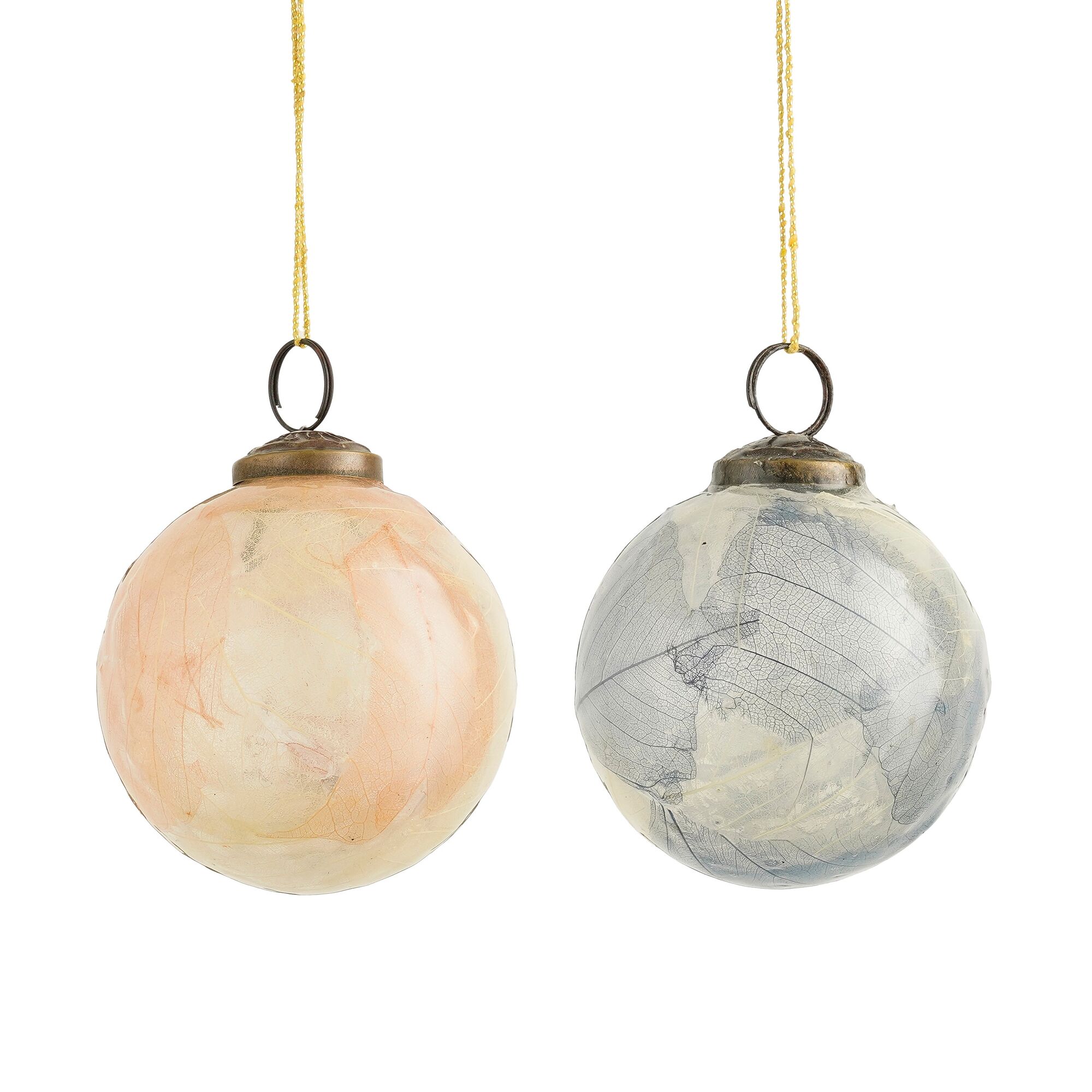 Bal glas bladeren blauw terra 2 assorti