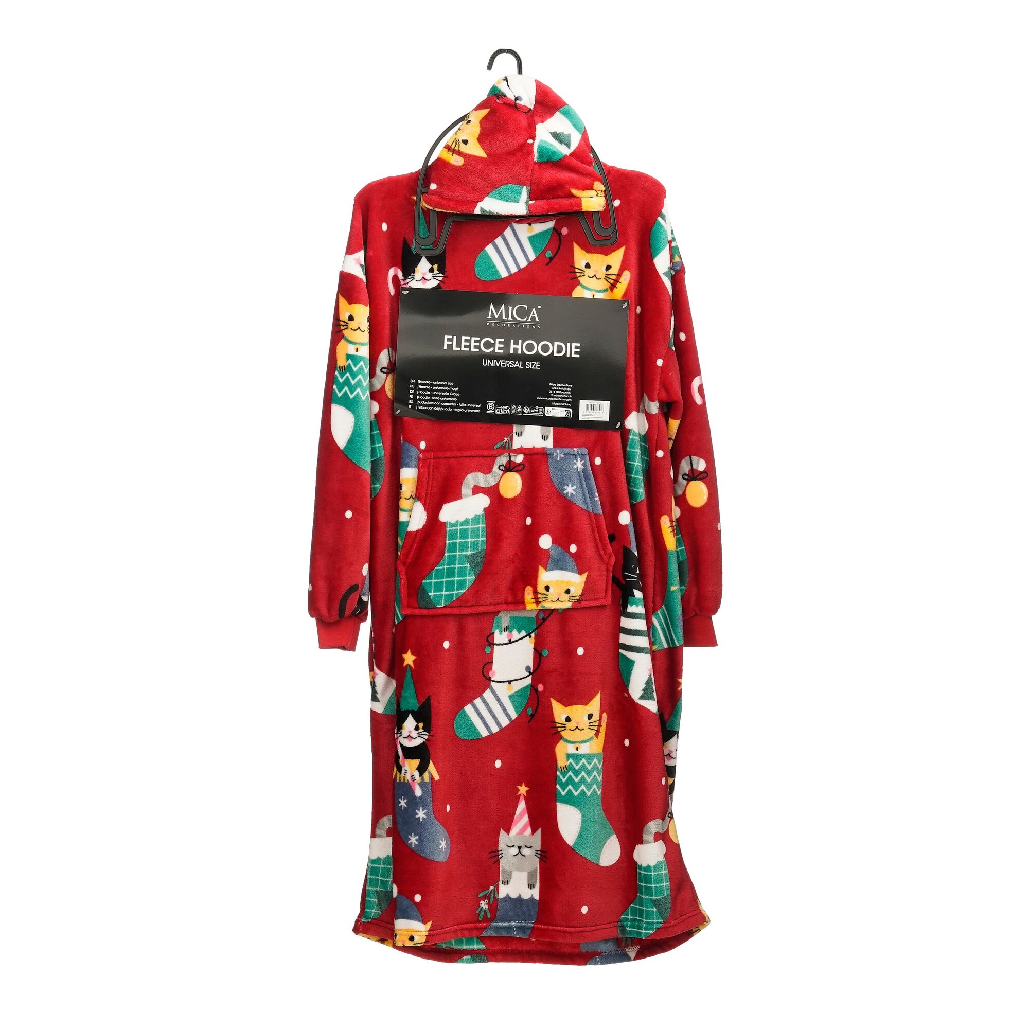 Poncho hoodie kerstkat rood