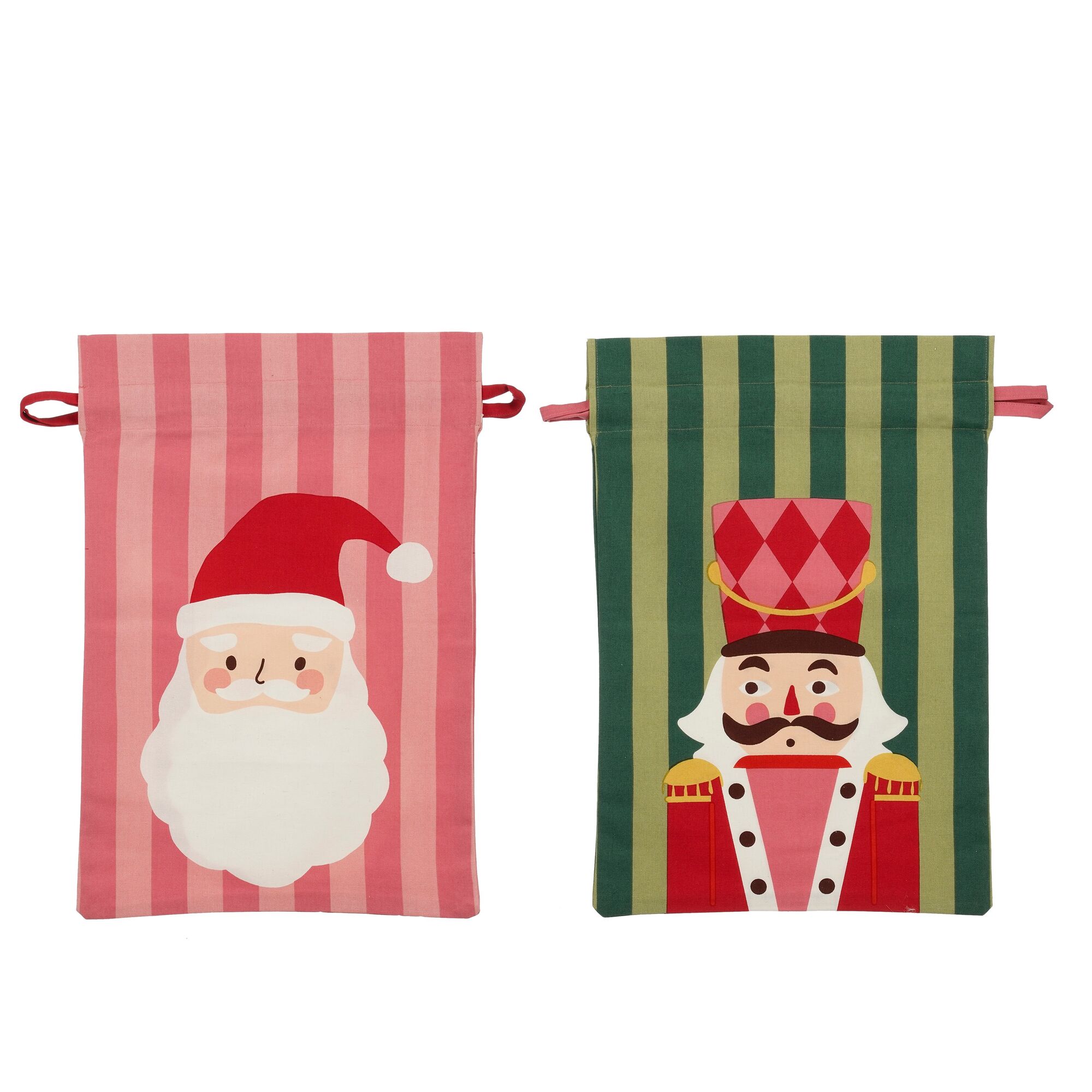 Christmas tas Santa notenkraker roze groen 2 stuks