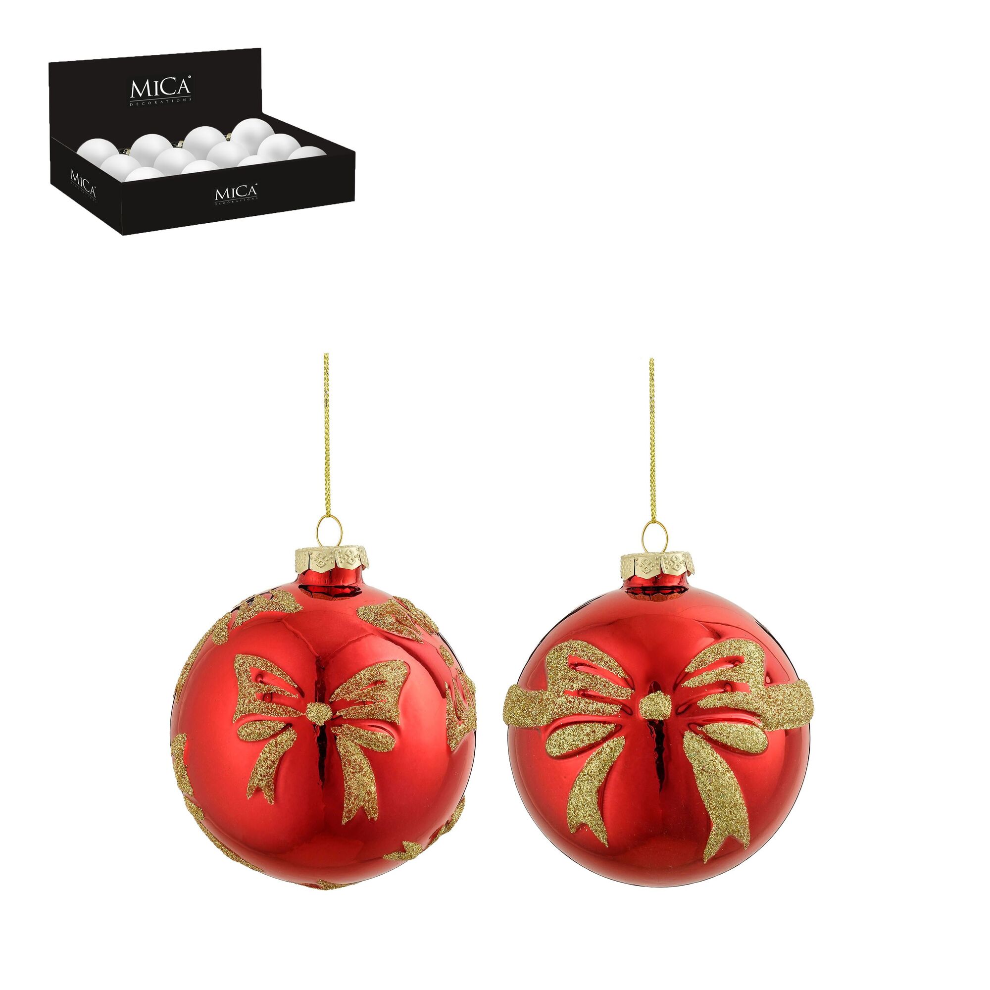 Bal glas strik rood 12 stuks display