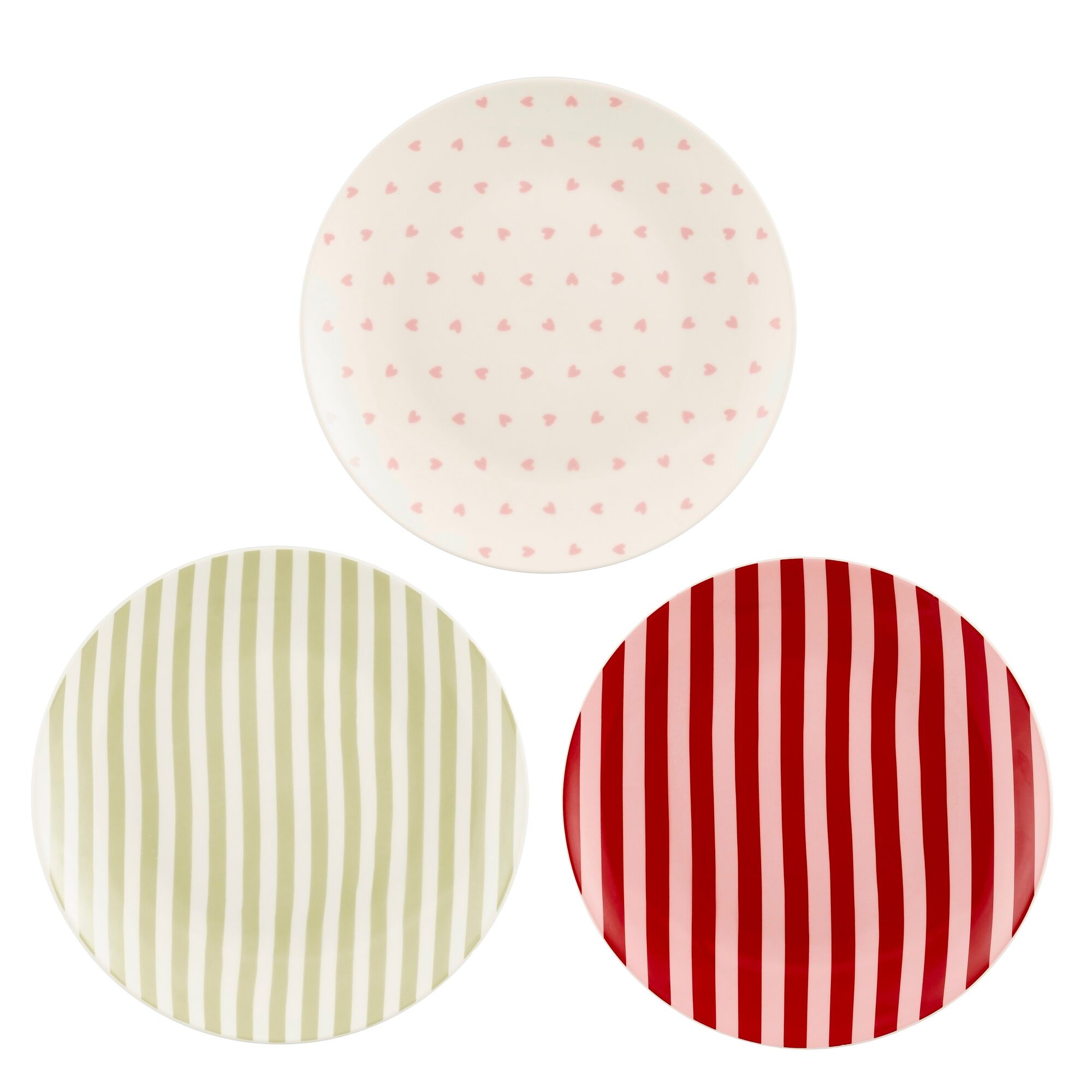 Ontbijtbord roze rood groen 3 assorti