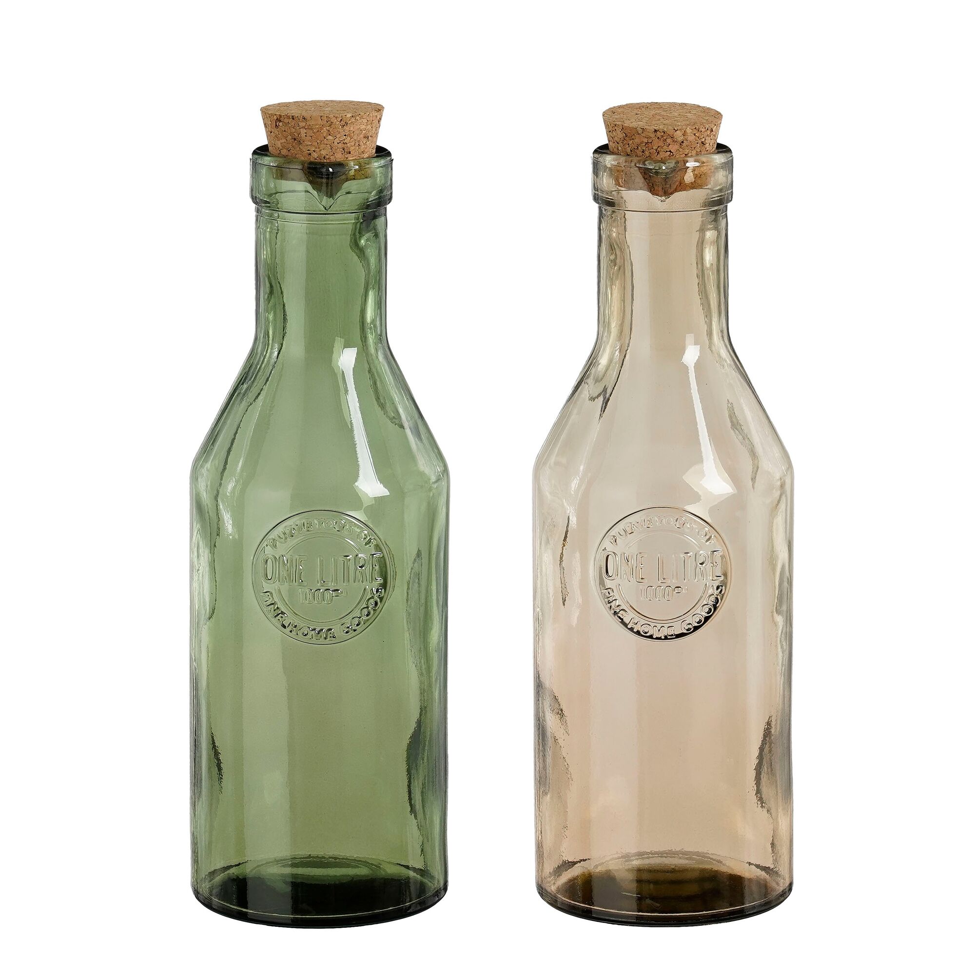 Fles recycled glas groen beige 2 assorti