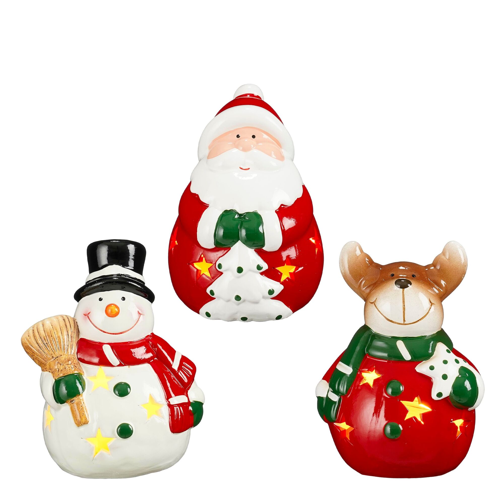 Decoratie kerstman sneeuwman hert groen wit rood 3 assorti display led battery operated